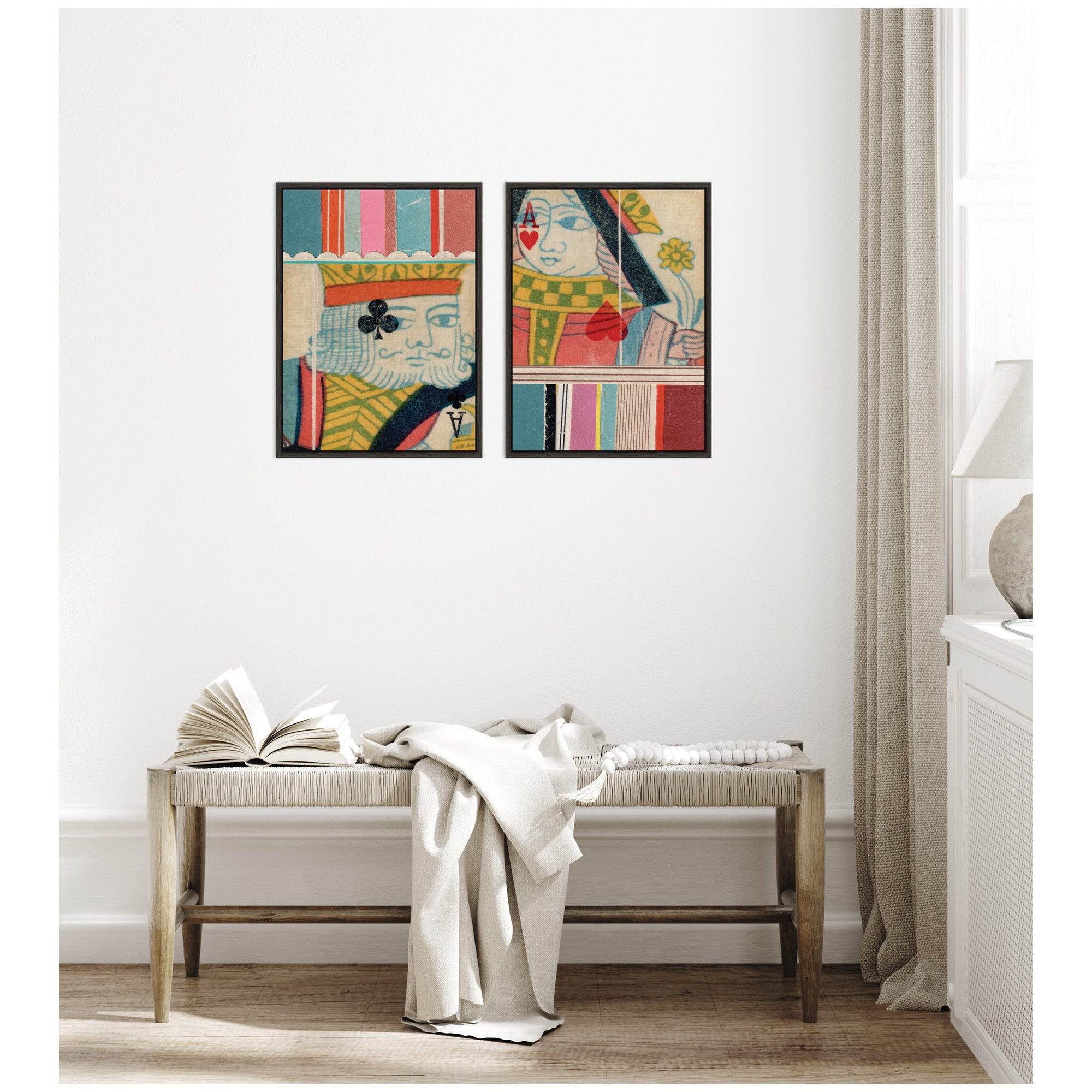 King of Clubs & Queen With Flower 2 Piece Framed Canvas Wall Art Set by Felicia Dadak