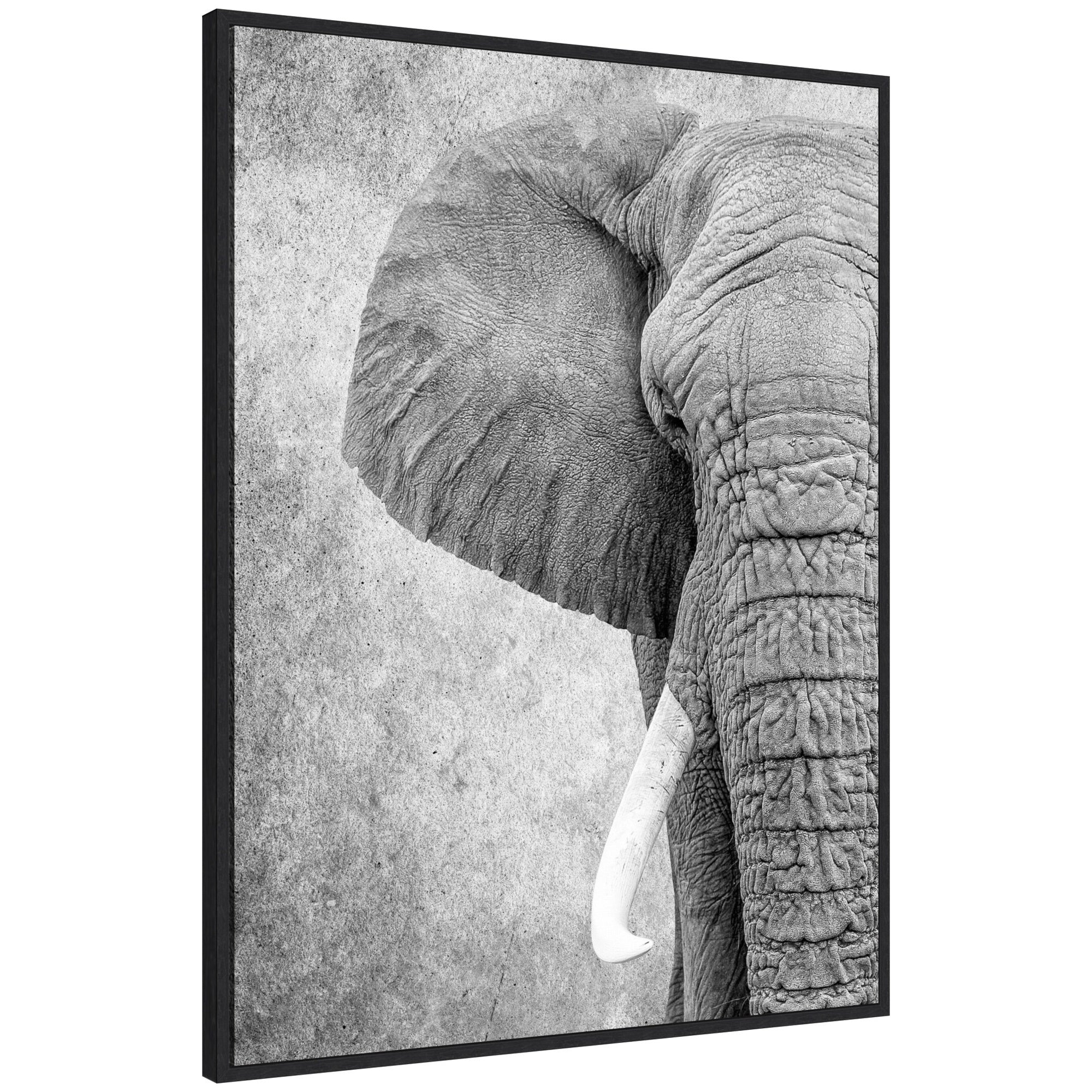 Sylvie Black and White Minimalist Safari Elephant Framed Canvas by Simon Te of Tai Prints