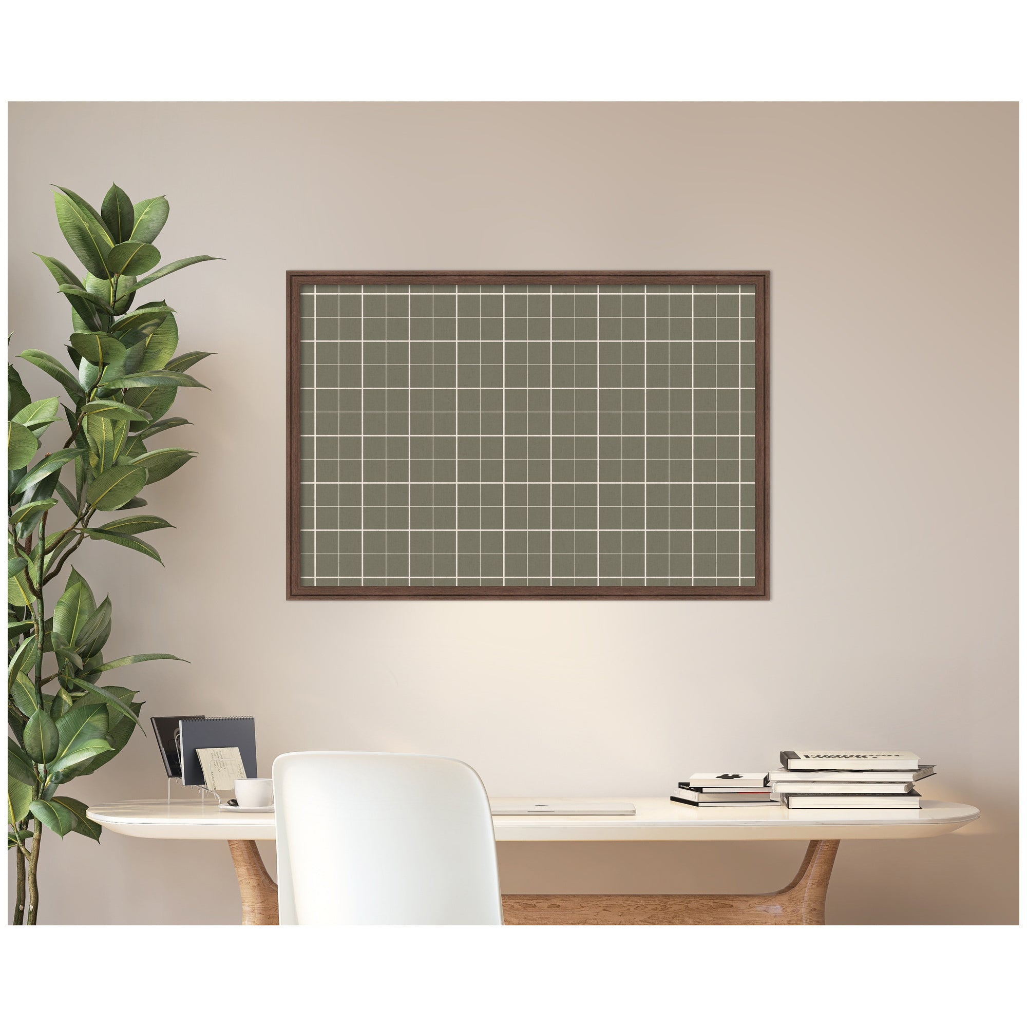 Framed Fabric Pinboard Sage Green Plaid Wall Organization
