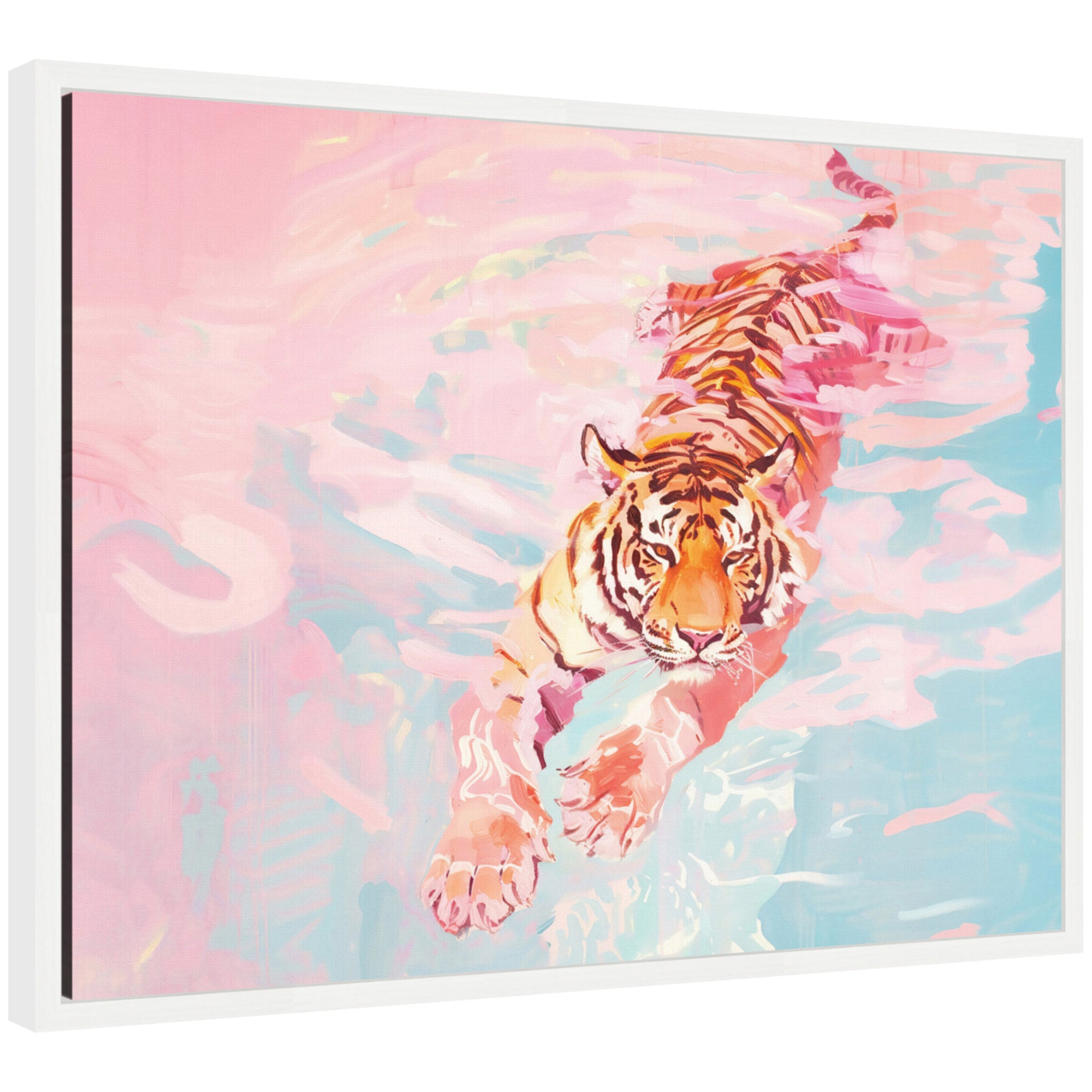 Sylvie Tiger Swim Vibrant Dopamine Landscape Framed Canvas by Honey Island Studio