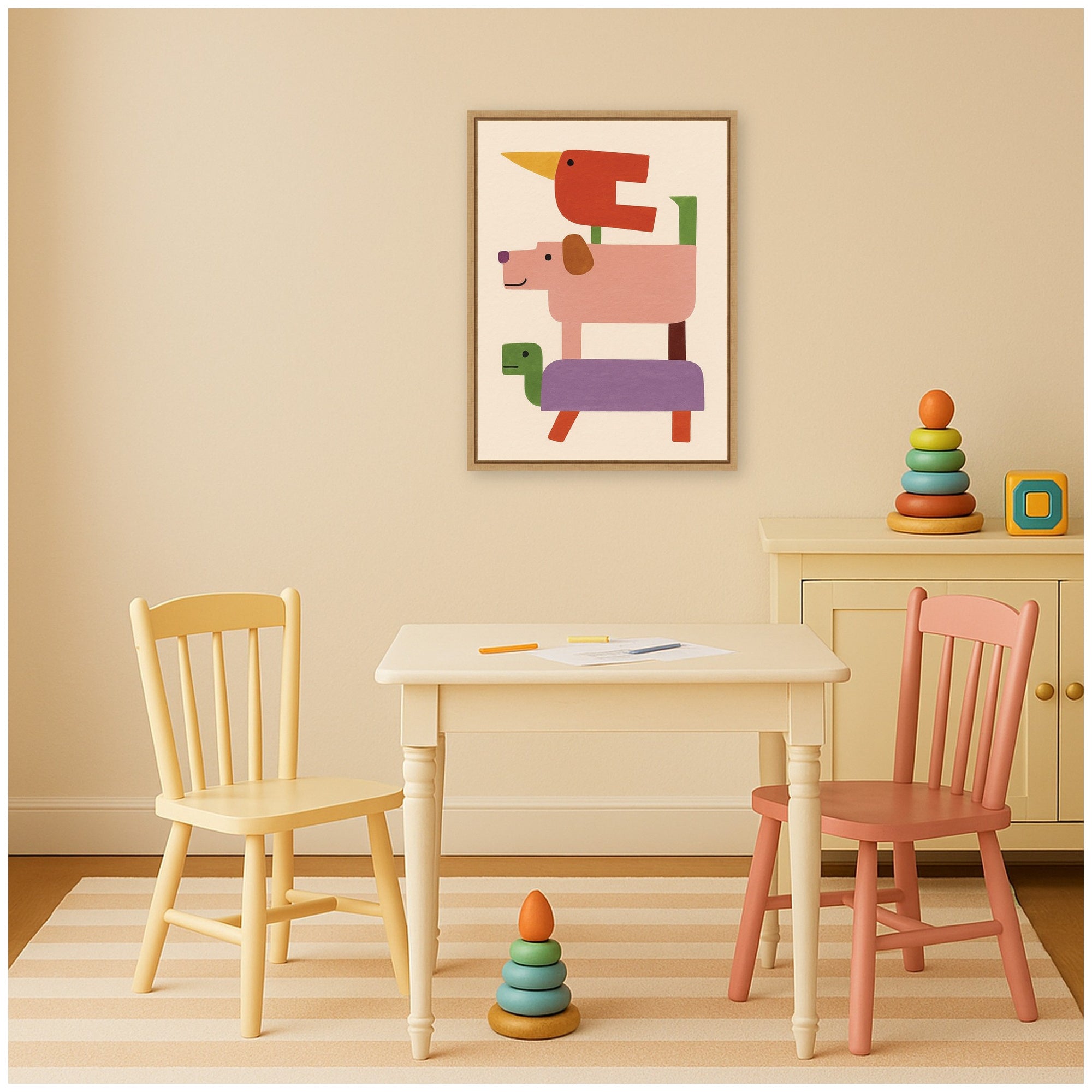 Stacked Animals by Laura Moss Framed Canvas Wall Art Print