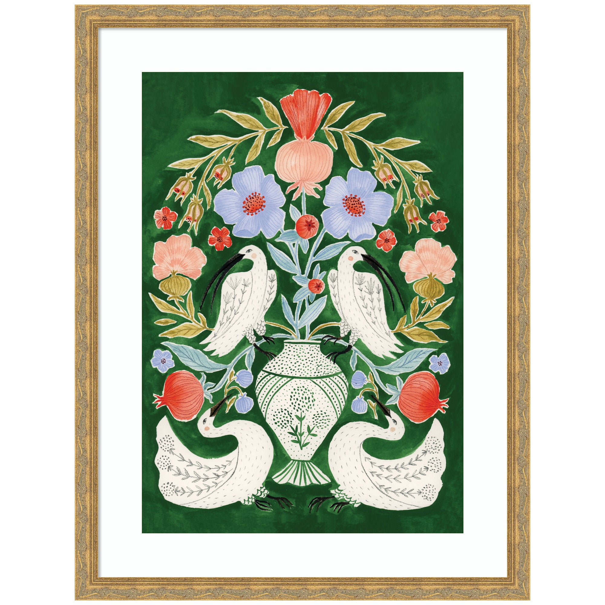 Floral Folklore Ibises and Swan by Jill Labieniec Framed Wall Art Print
