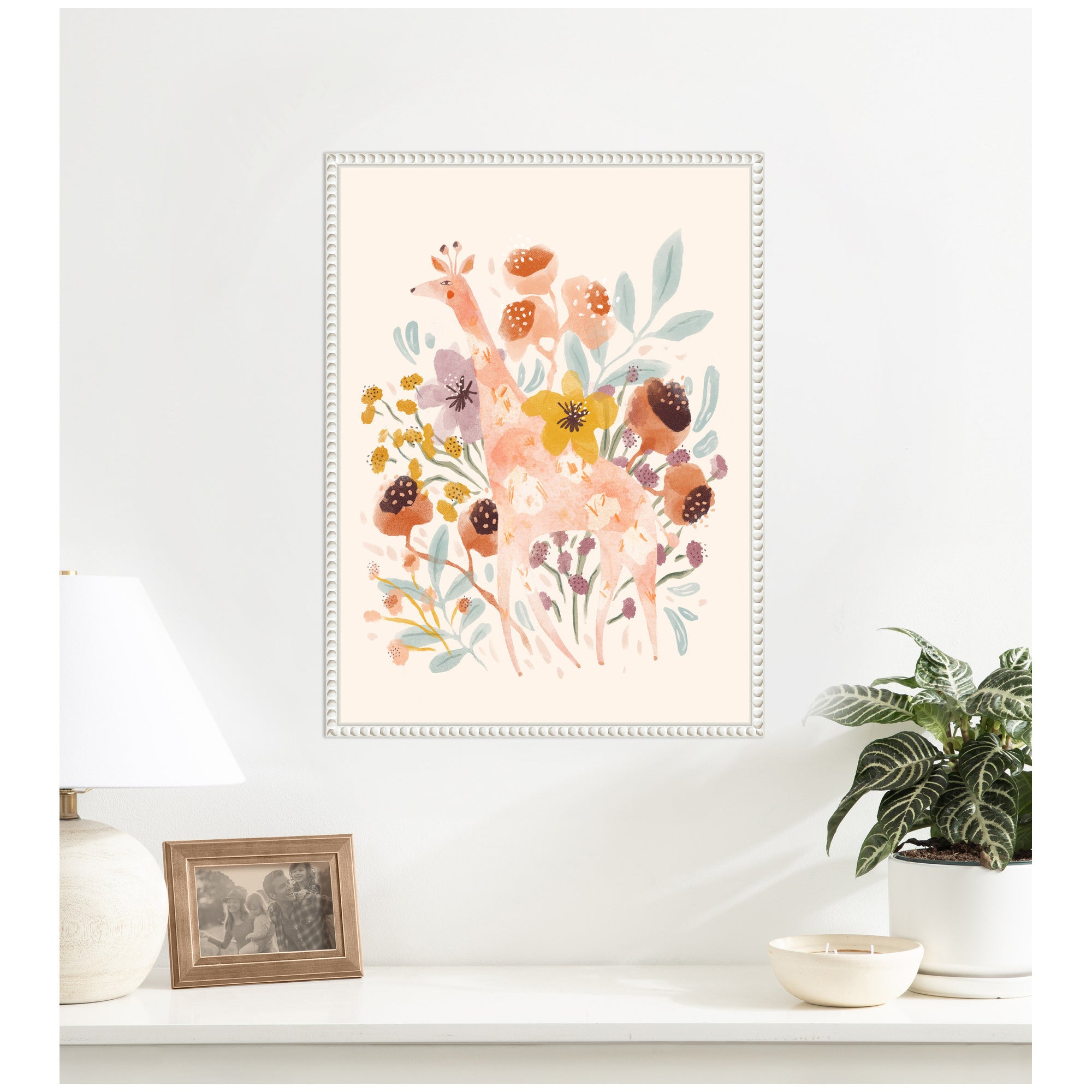 Giraffe and Botanicals by Jill Labieniec Framed Canvas Wall Art Print