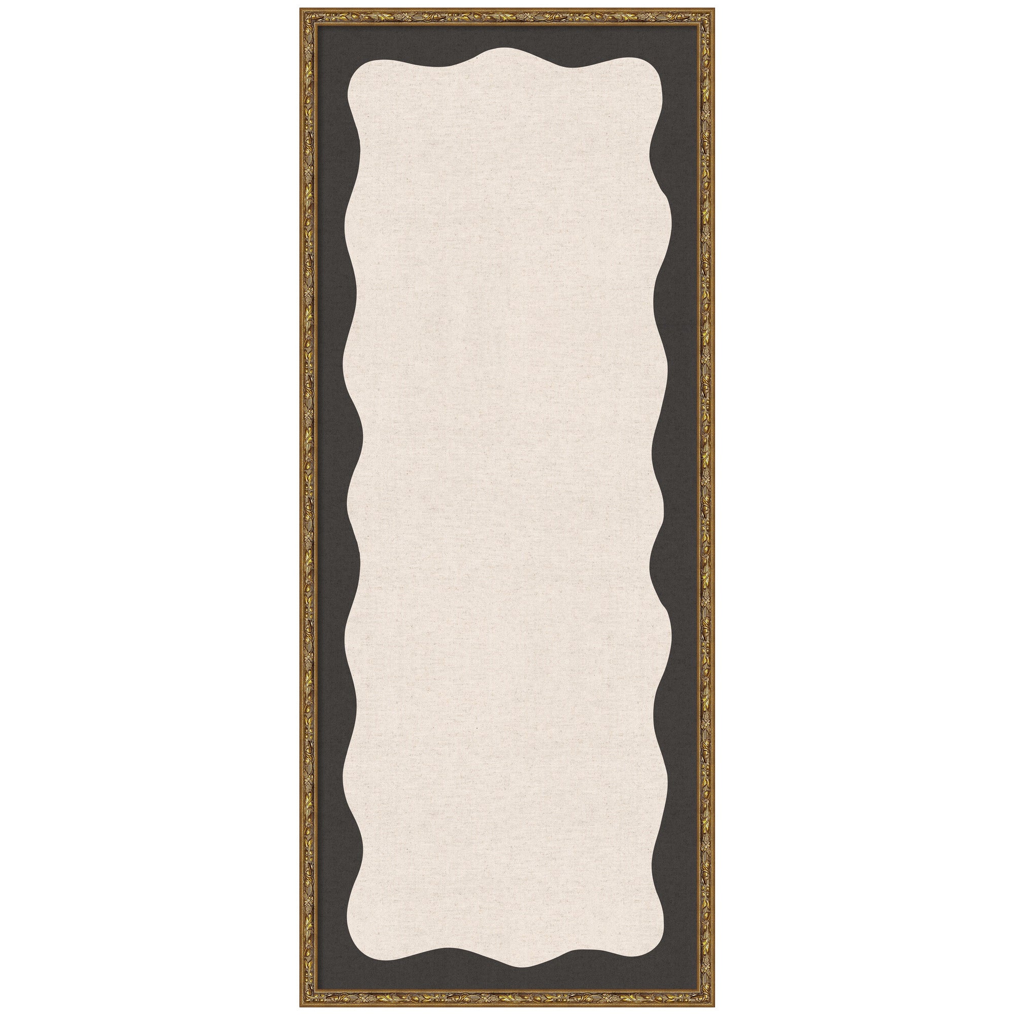 Framed Fabric Pinboard Wavy Linen Light and Black Wall Organization