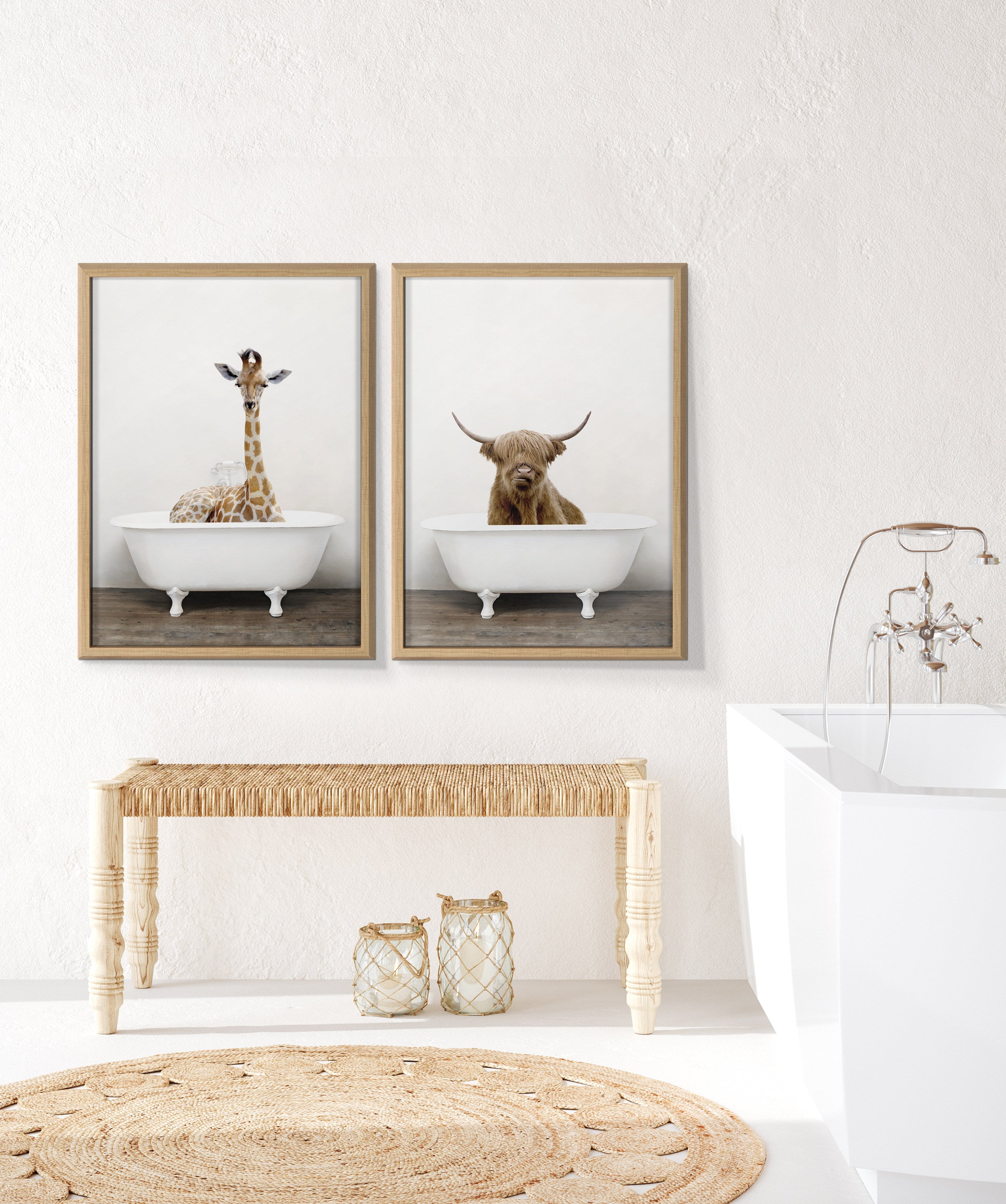 Blake Highland Cow in Tub Color Framed Printed Glass by Amy Peterson Art Studio
