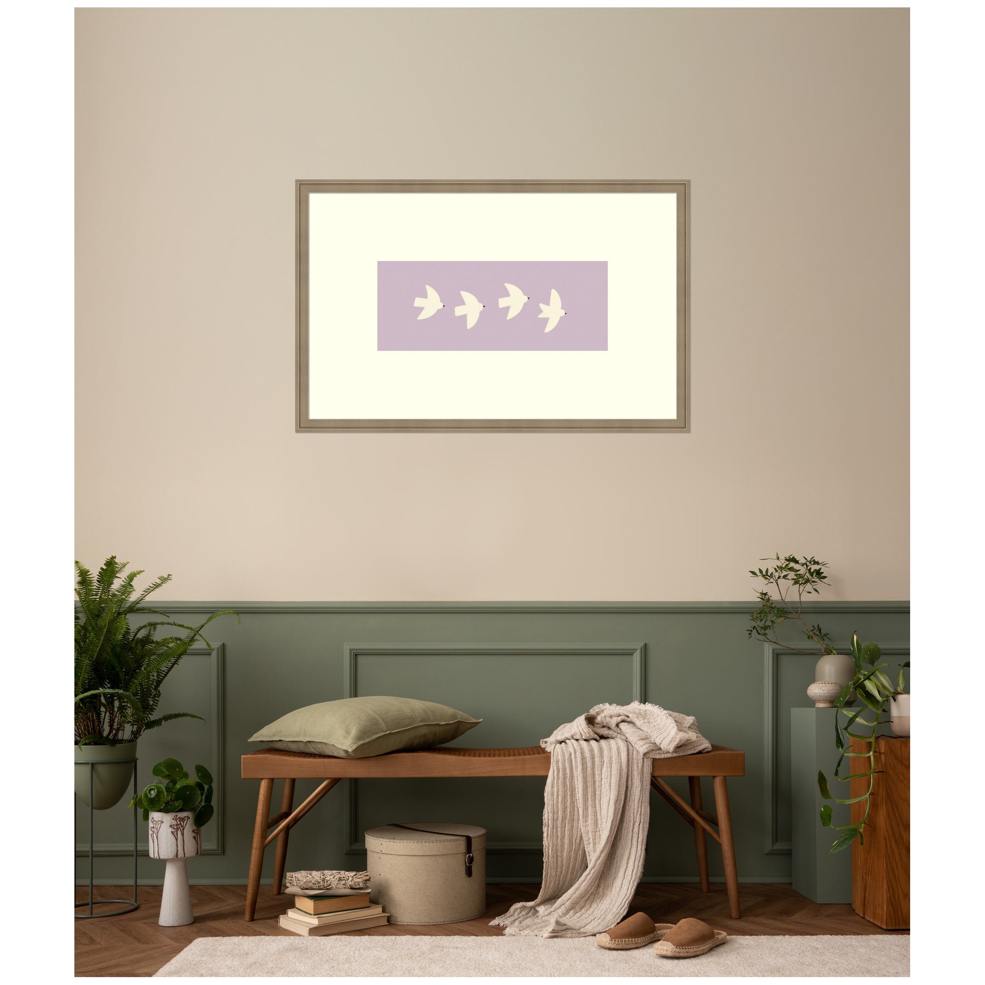 Minimalist Birds Panel 3 Light Purple by Laura Moss Framed Wall Art Print