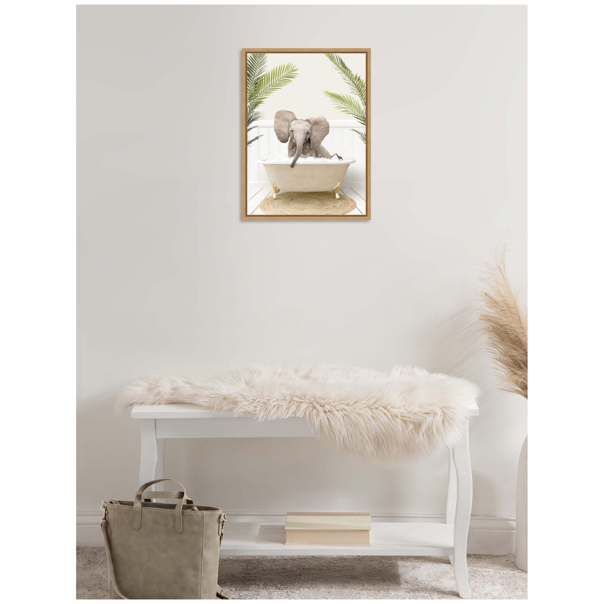 Sylvie Baby Elephant 3 in Palms Bathtub Framed Canvas by Amy Peterson