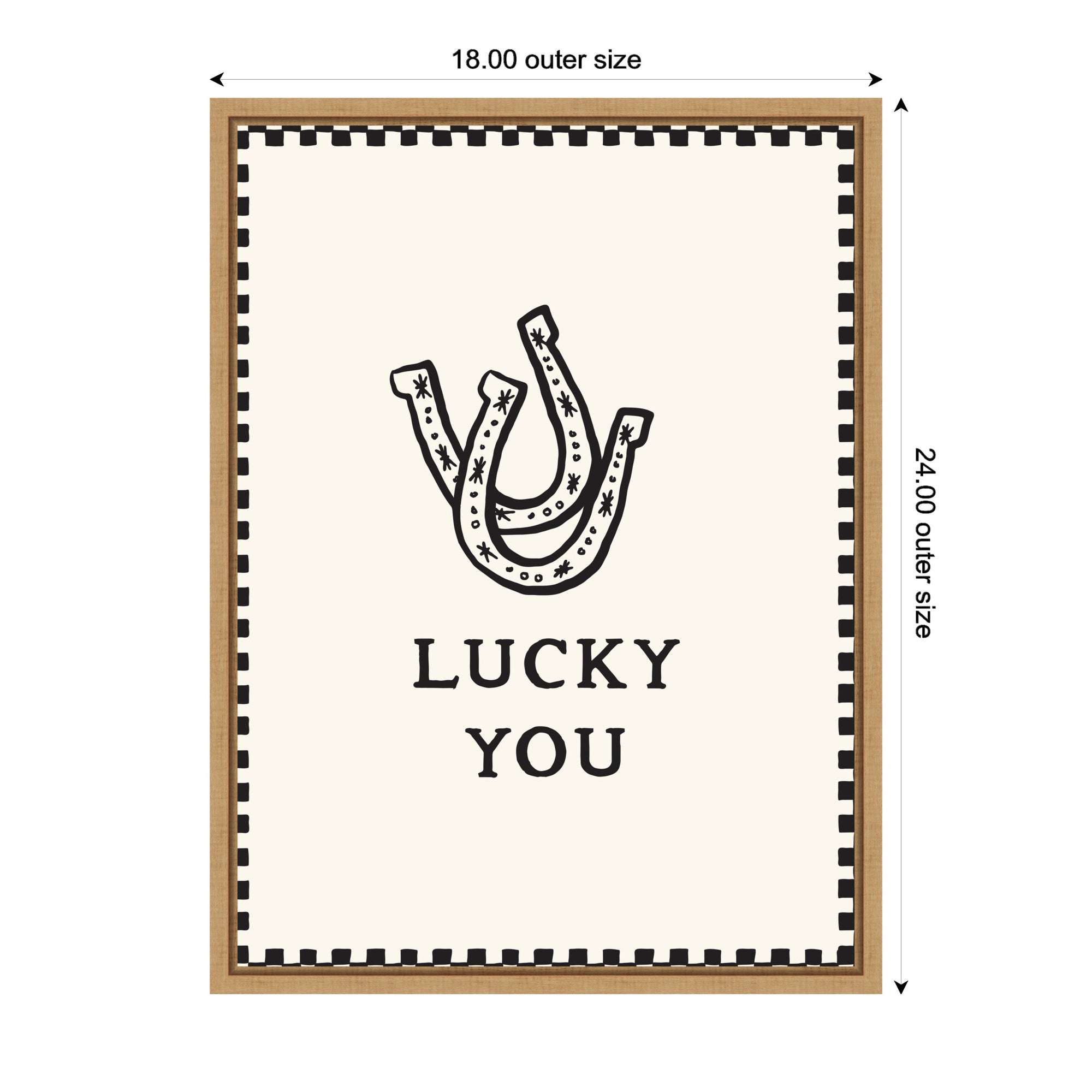 Lucky You Checkerboard Print, Hand Drawn Western Horseshoe Art, Cool Wall Art Motivational Poster by Lucky Guava Framed Canvas Wall Art Print