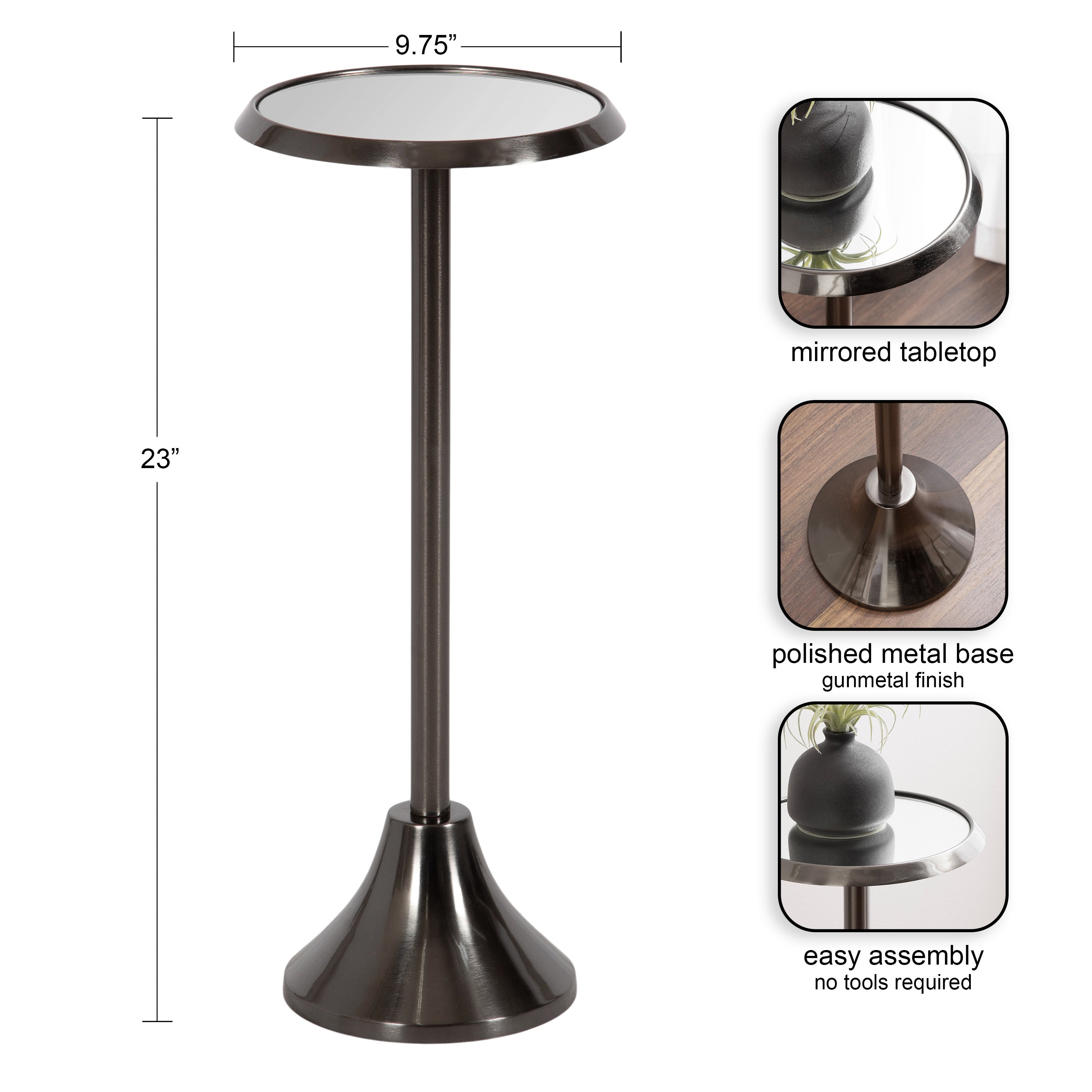 Drink Table Mirror Pewter 10x10x23 2