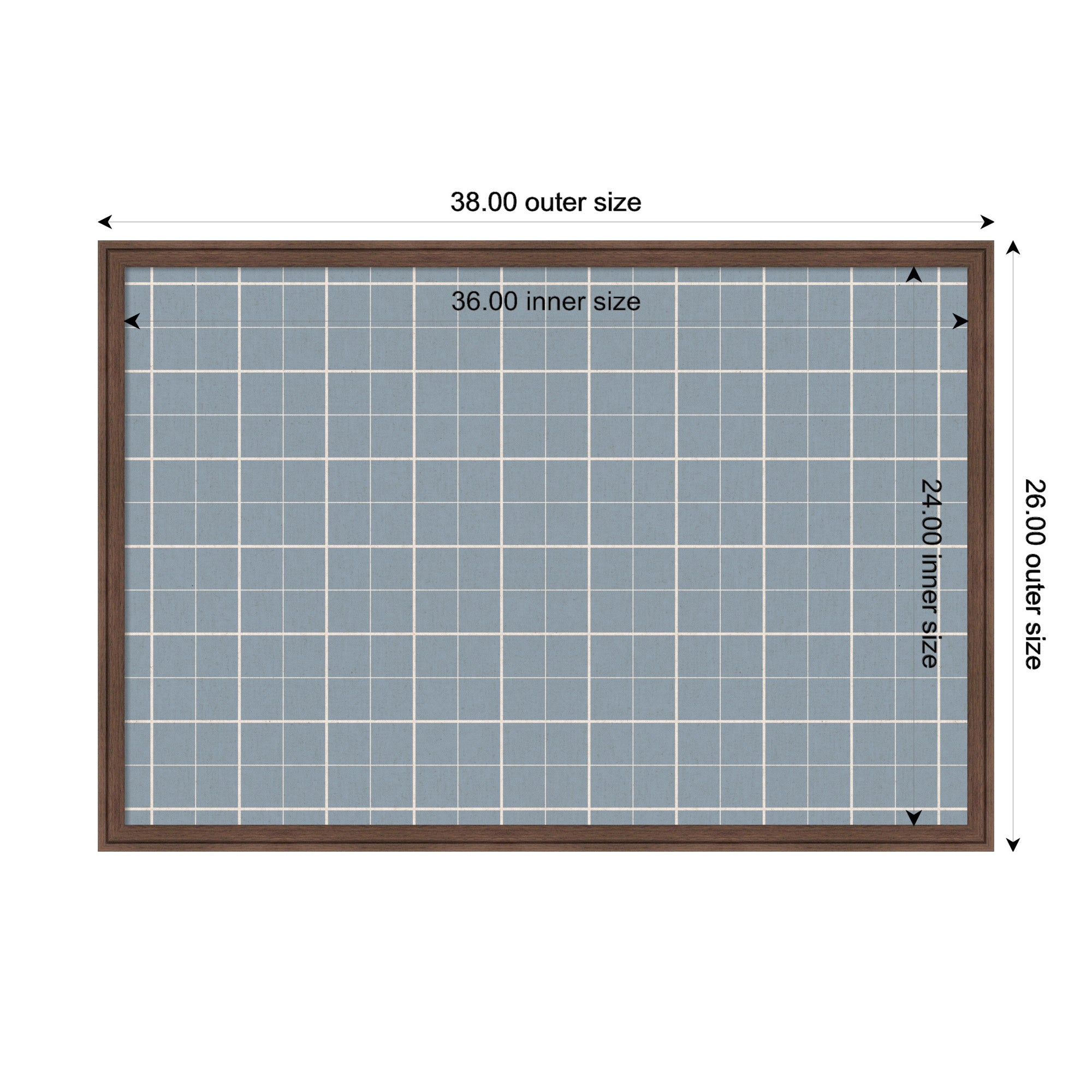 Framed Fabric Pinboard Light Blue Plaid Wall Organization