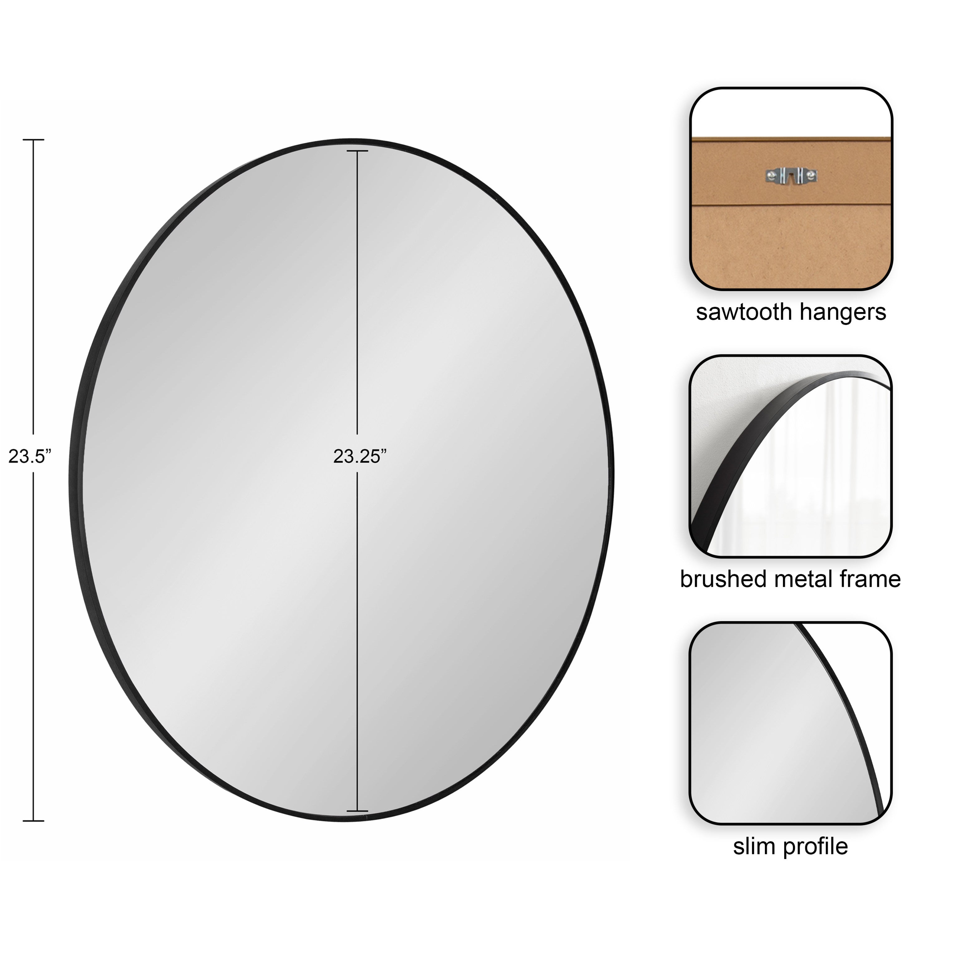Round Mirror Black 24" Diameter 5