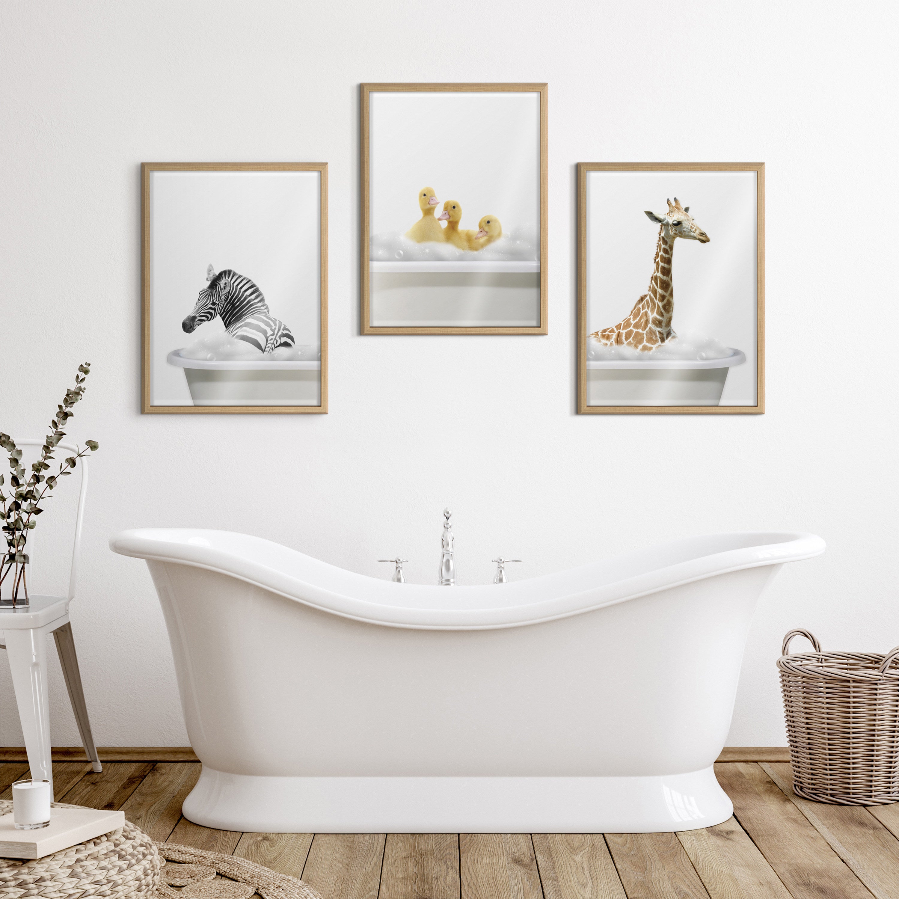 Blake Bathroom Bubble Bath 3 Ducks Framed Printed Glass by The Creative Bunch Studio