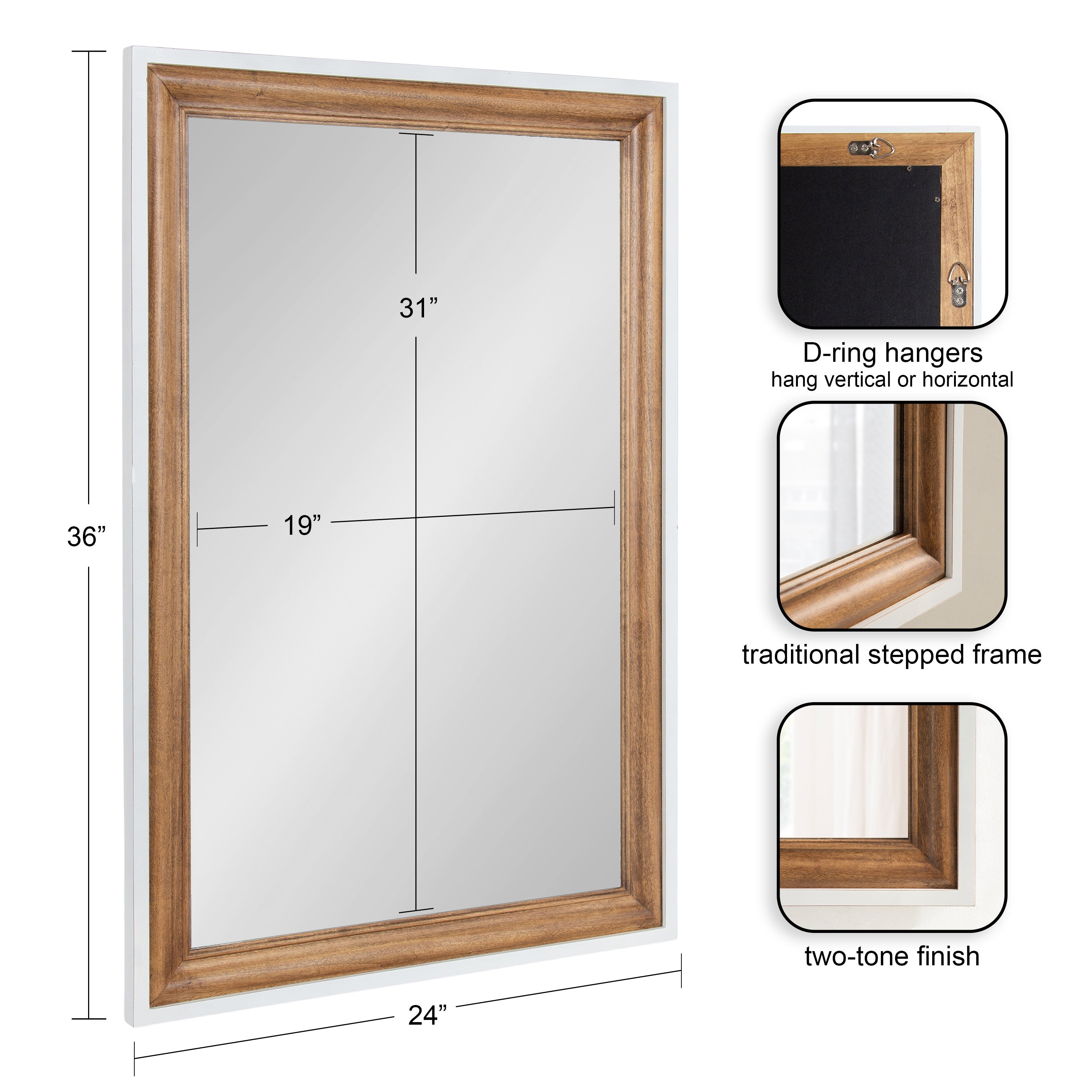 Rectangle Mirror Rustic Brown White 24x36 2
