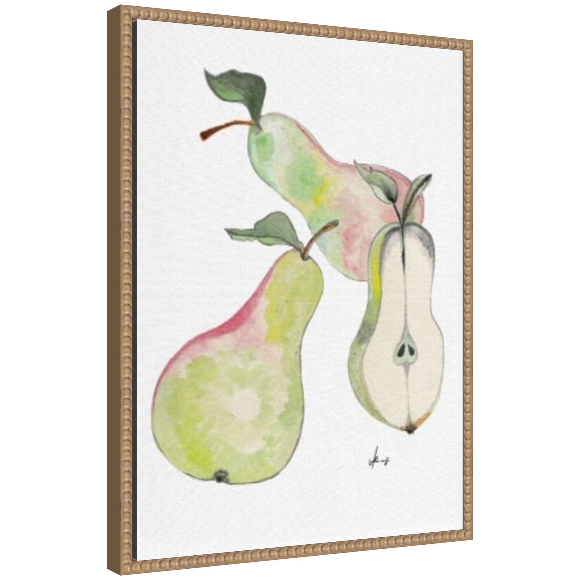 Sylvie Watercolor Green Pears Framed Canvas by Viola Kreczmer