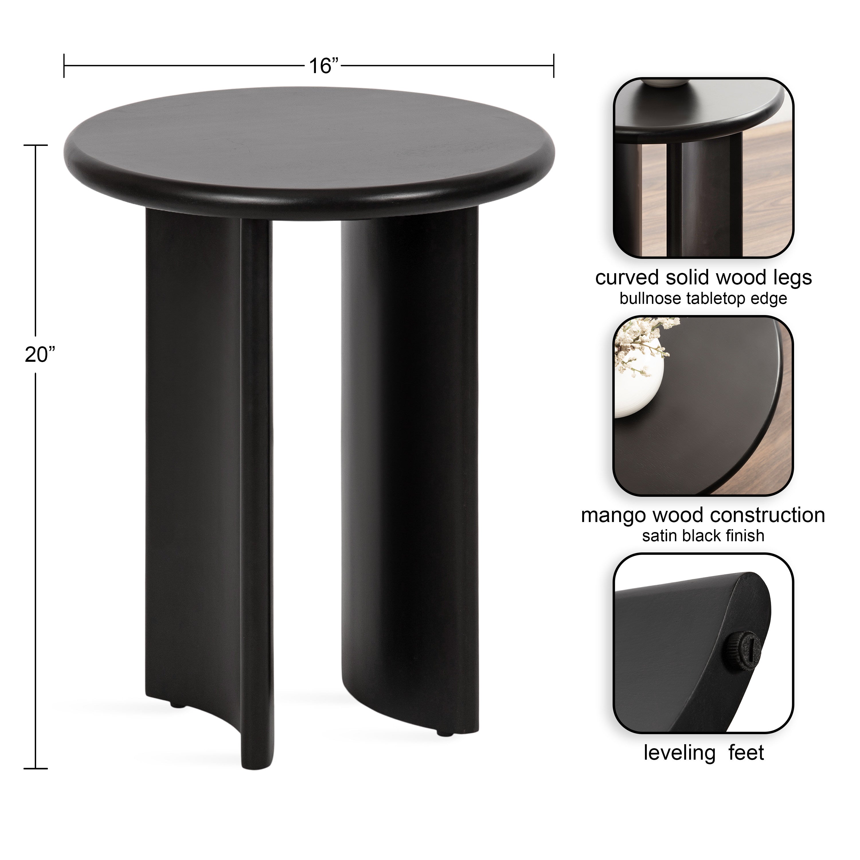 Side Table Black 16x16x20 2