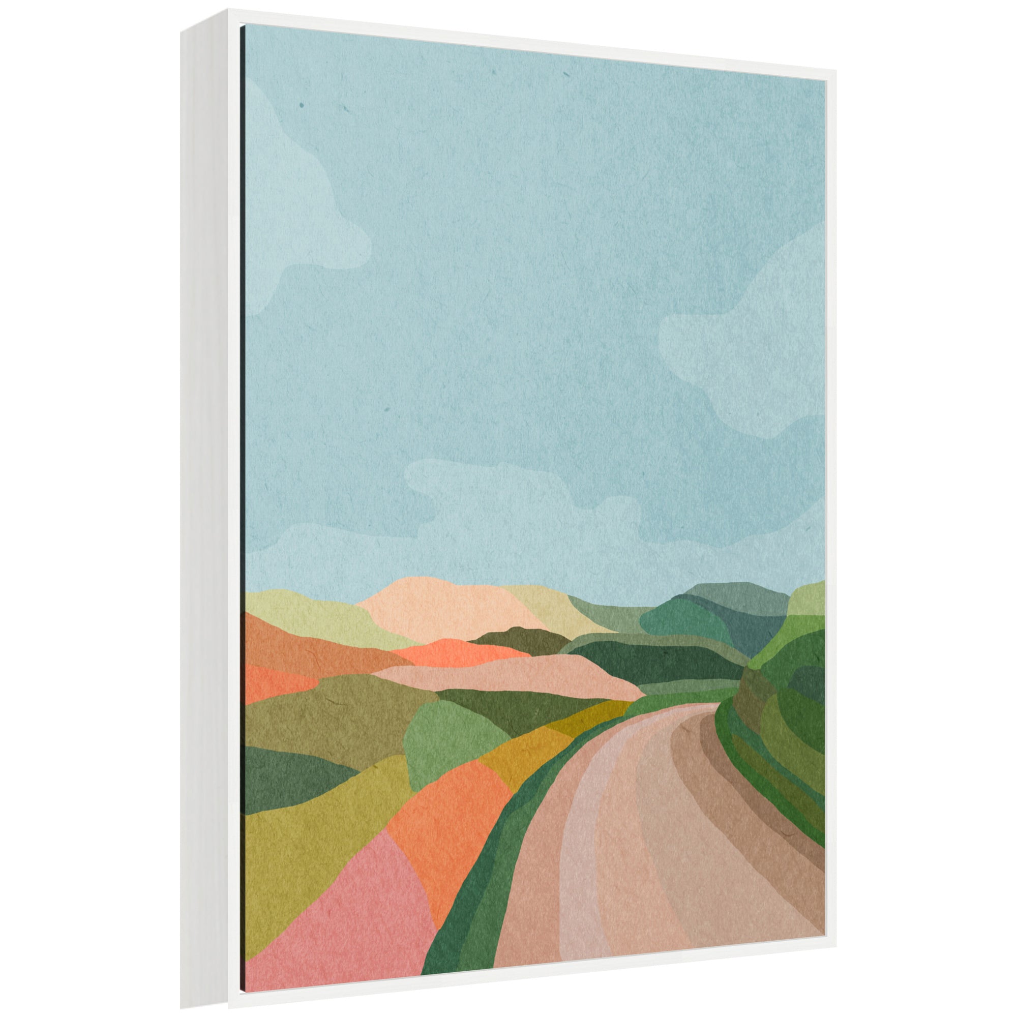 Sylvie Beautiful Landscape with Road Framed Canvas by July Art Prints