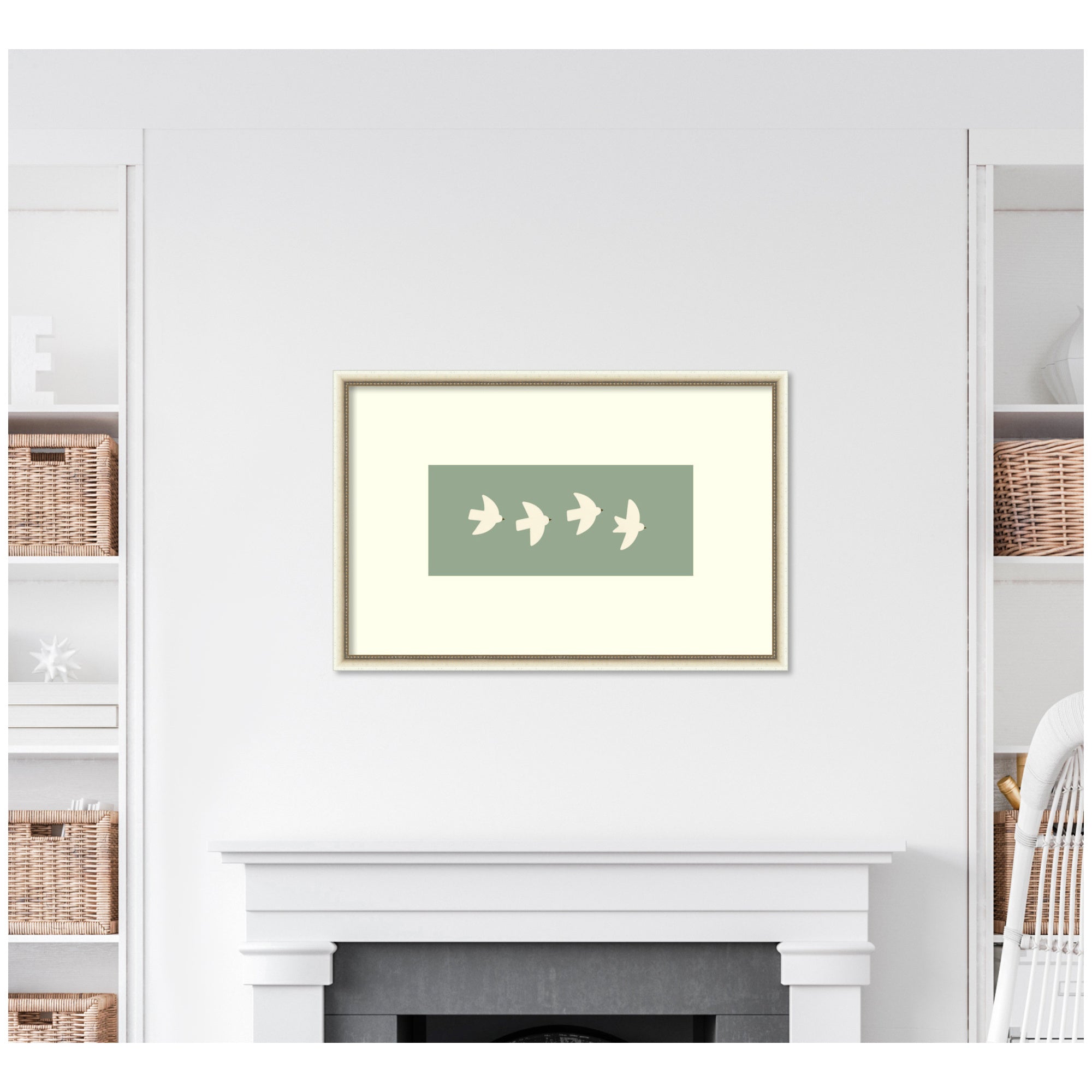 Minimalist Birds Panel 4 Green by Laura Moss Framed Wall Art Print