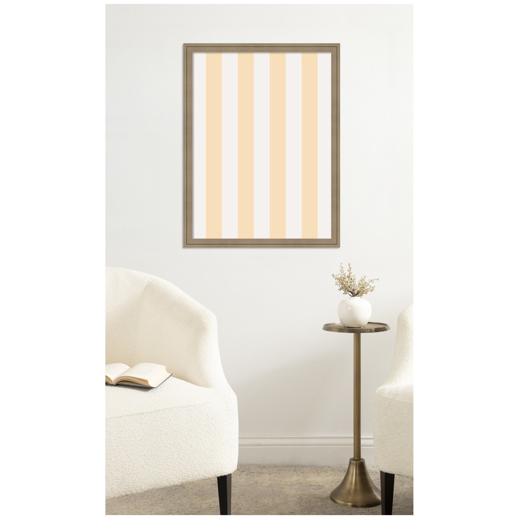 Framed Fabric Pinboard Wide Stripes Yellow Wall Organization