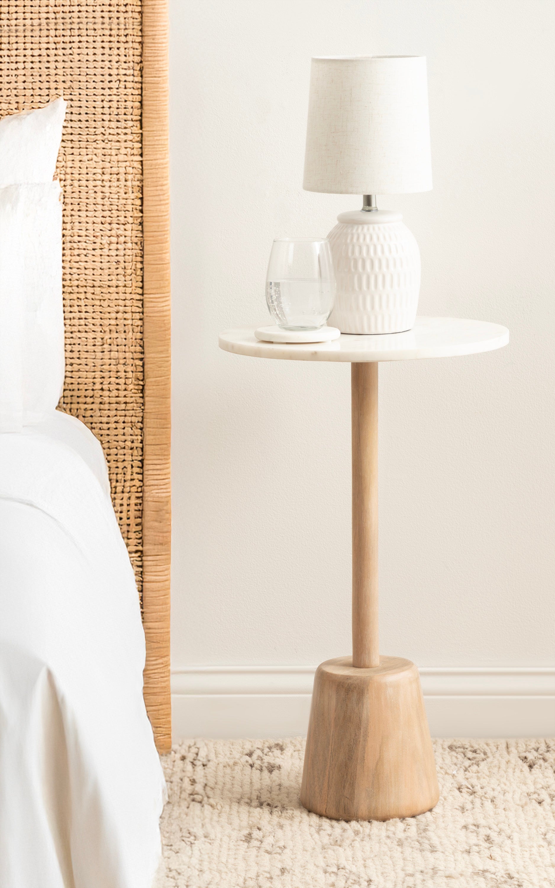 Side Table White Natural Beige 14x14x24 7
