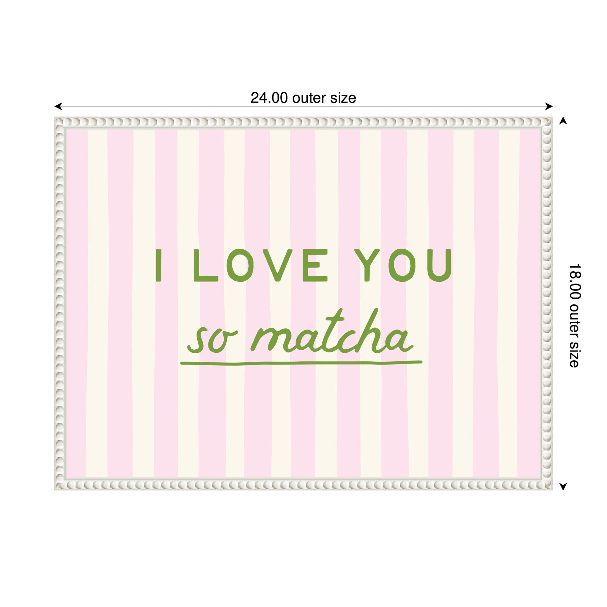 I Love You So Matcha Pink and Green Striped Kitchen Art Dopamine Decor for Home or Apartment by Lucky Guava Framed Canvas Wall Art Print