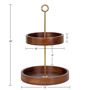 Tiered Tray Walnut Brown Gold 13x13x20 2