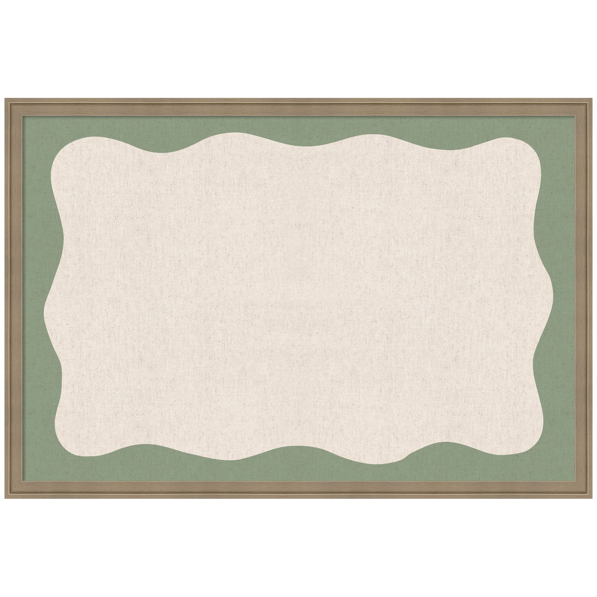 Framed Fabric Pinboard Wavy Neutral Linen and Green Wall Organization