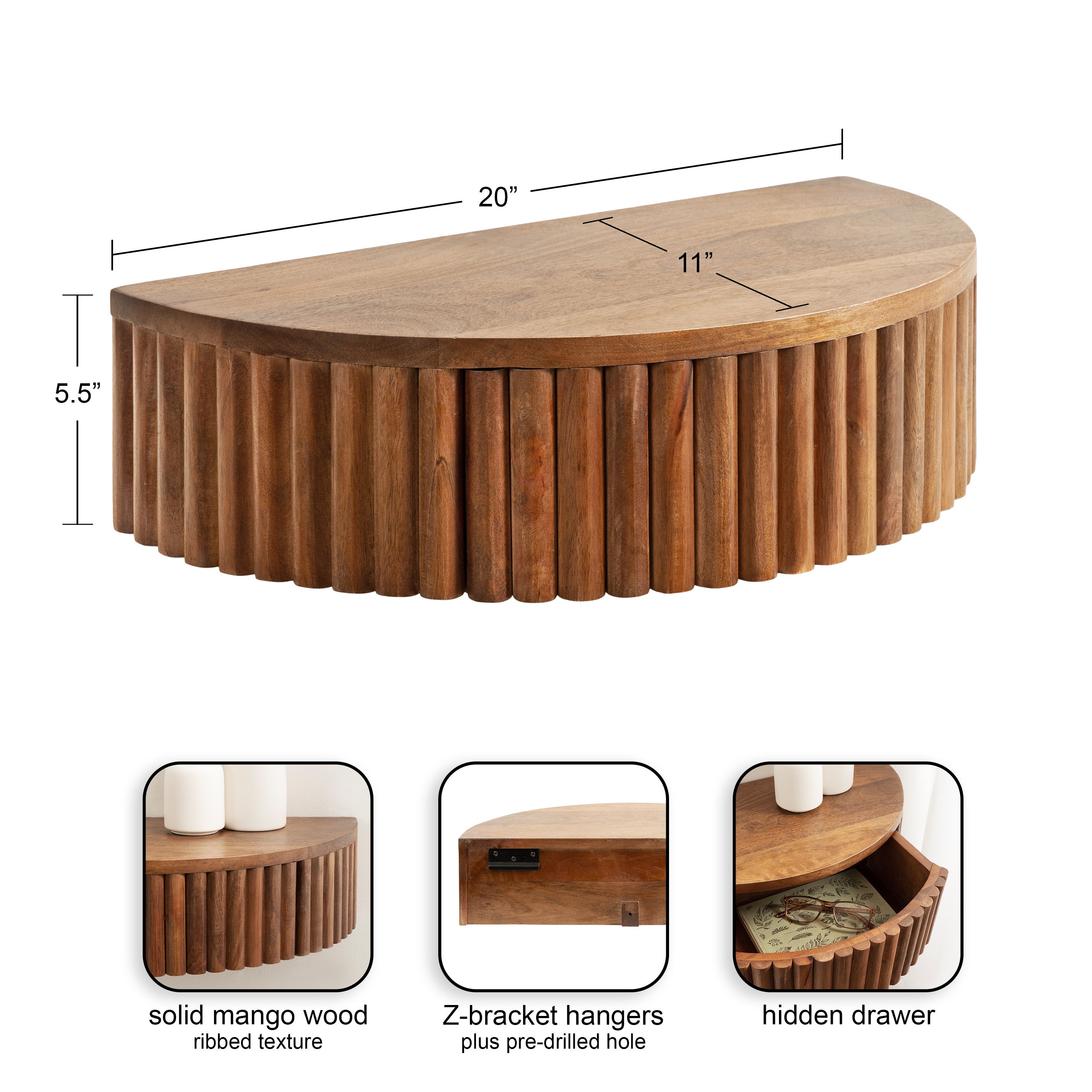 Floating Side Table Walnut Brown 20x11x6 2