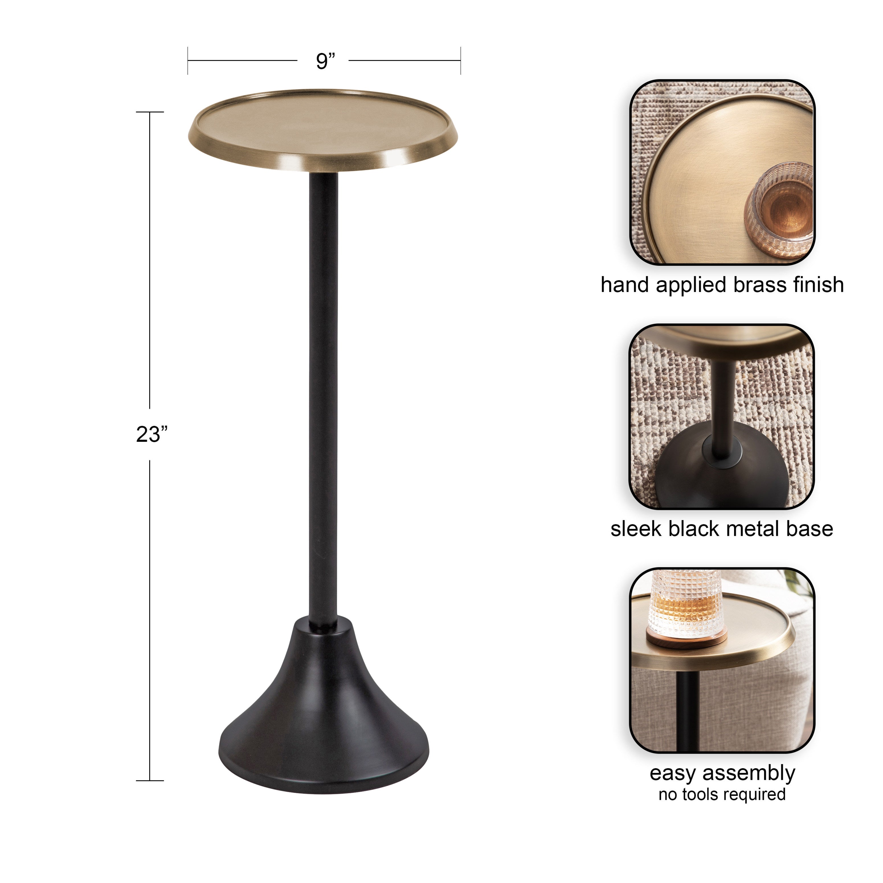 Drink Table Gold Black 9x9x23 2