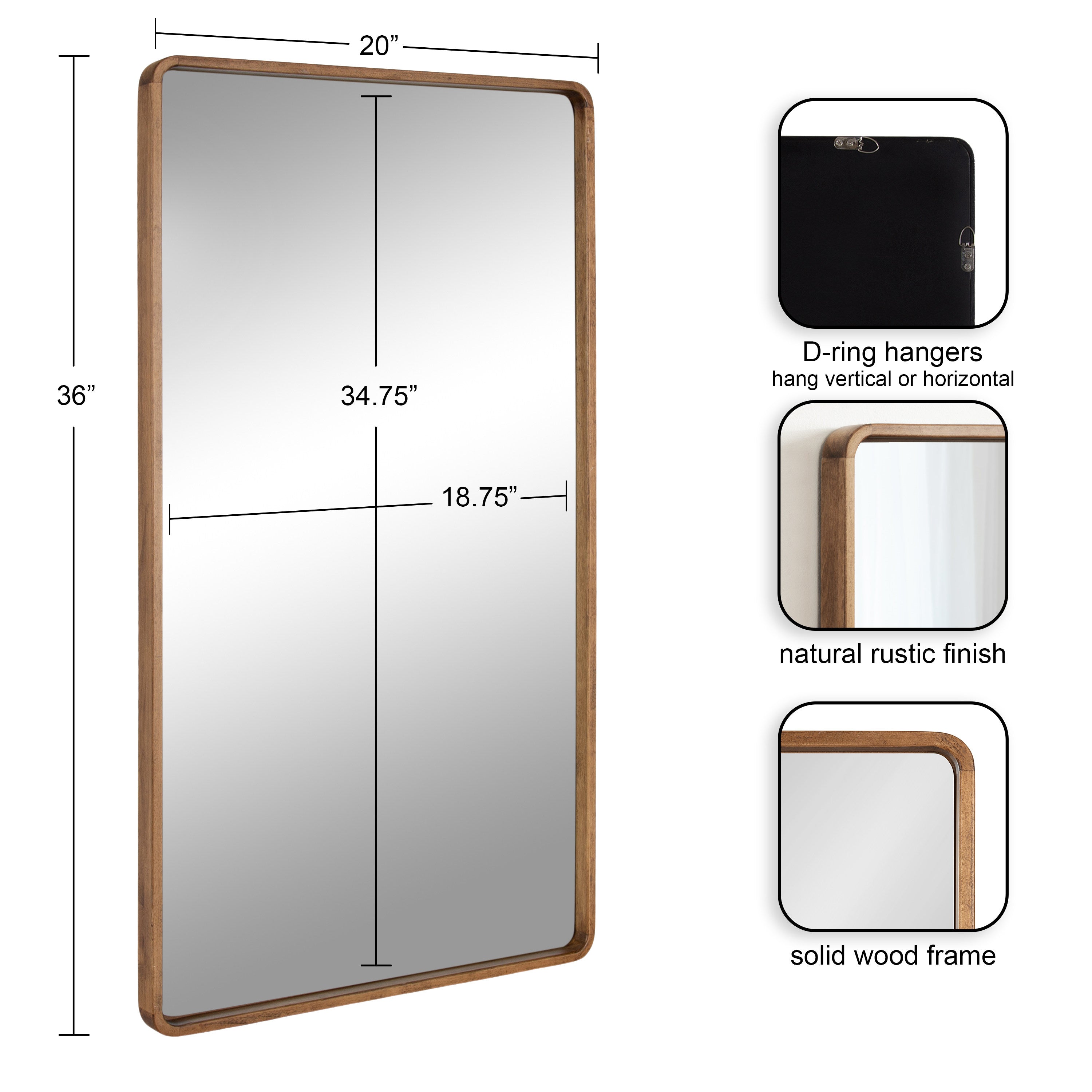 Rectangle Mirror Rustic Brown 20x36 2