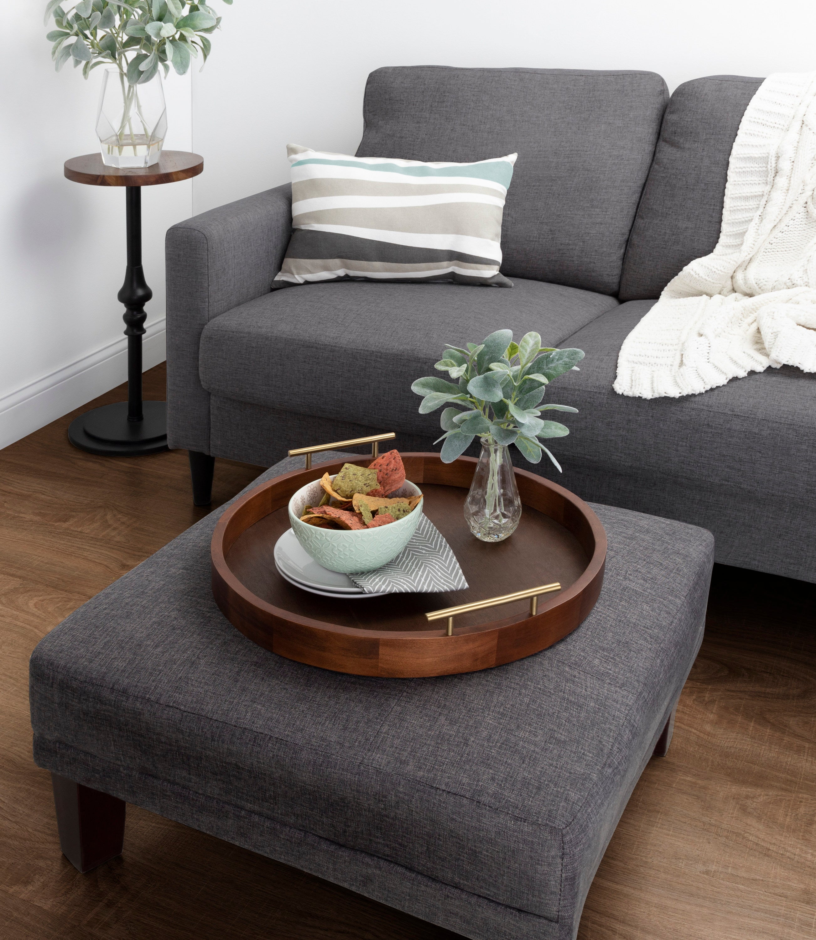 Single Tray Walnut Brown 18" Diameter 5
