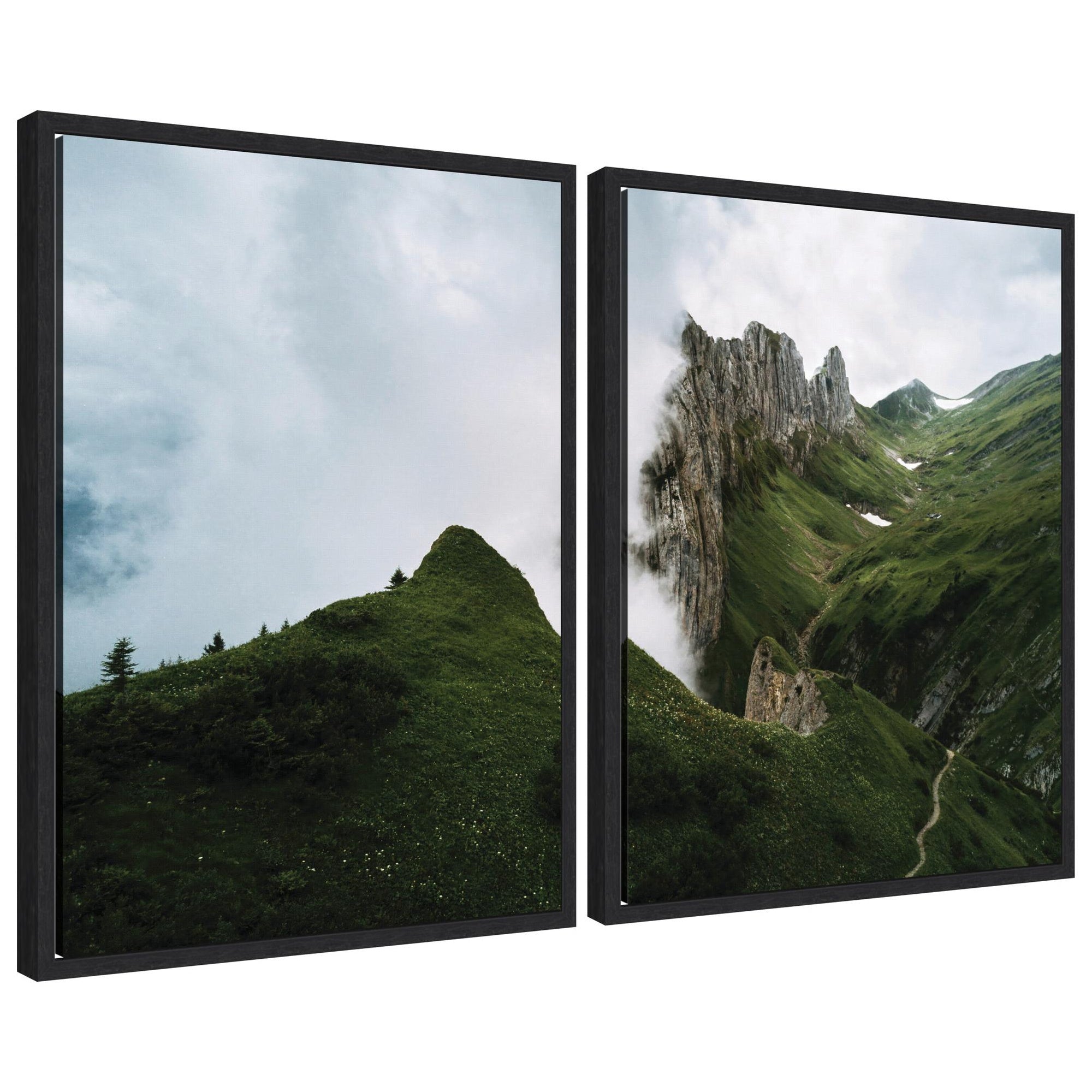 Sylvie Mountain Ridge and Green Meadow Framed Canvas Art Set by Michael Schauer