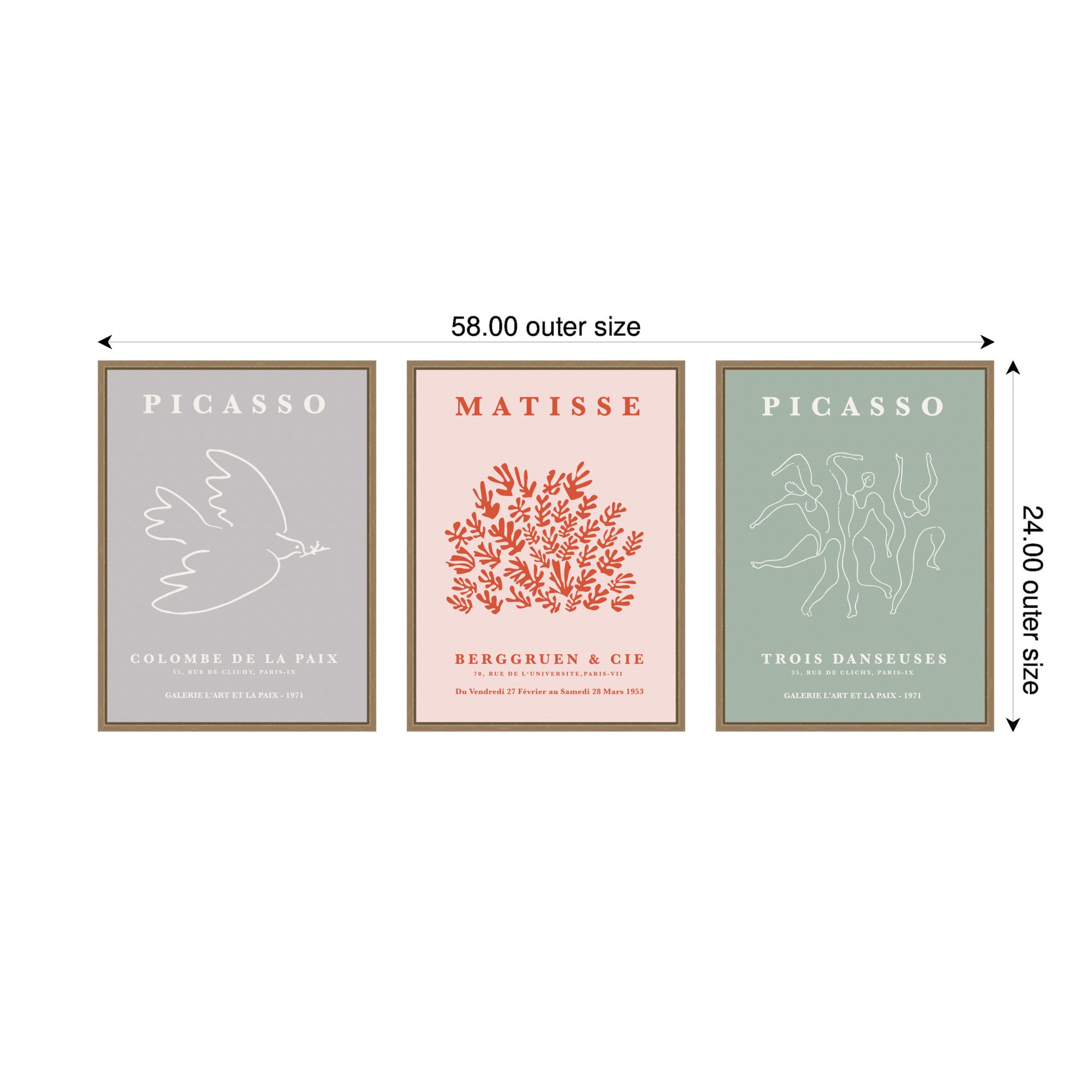 Picasso Inspired Bird & Inspired Dance 3 Piece Framed Canvas Wall Art Set by Gabrielly Guedes