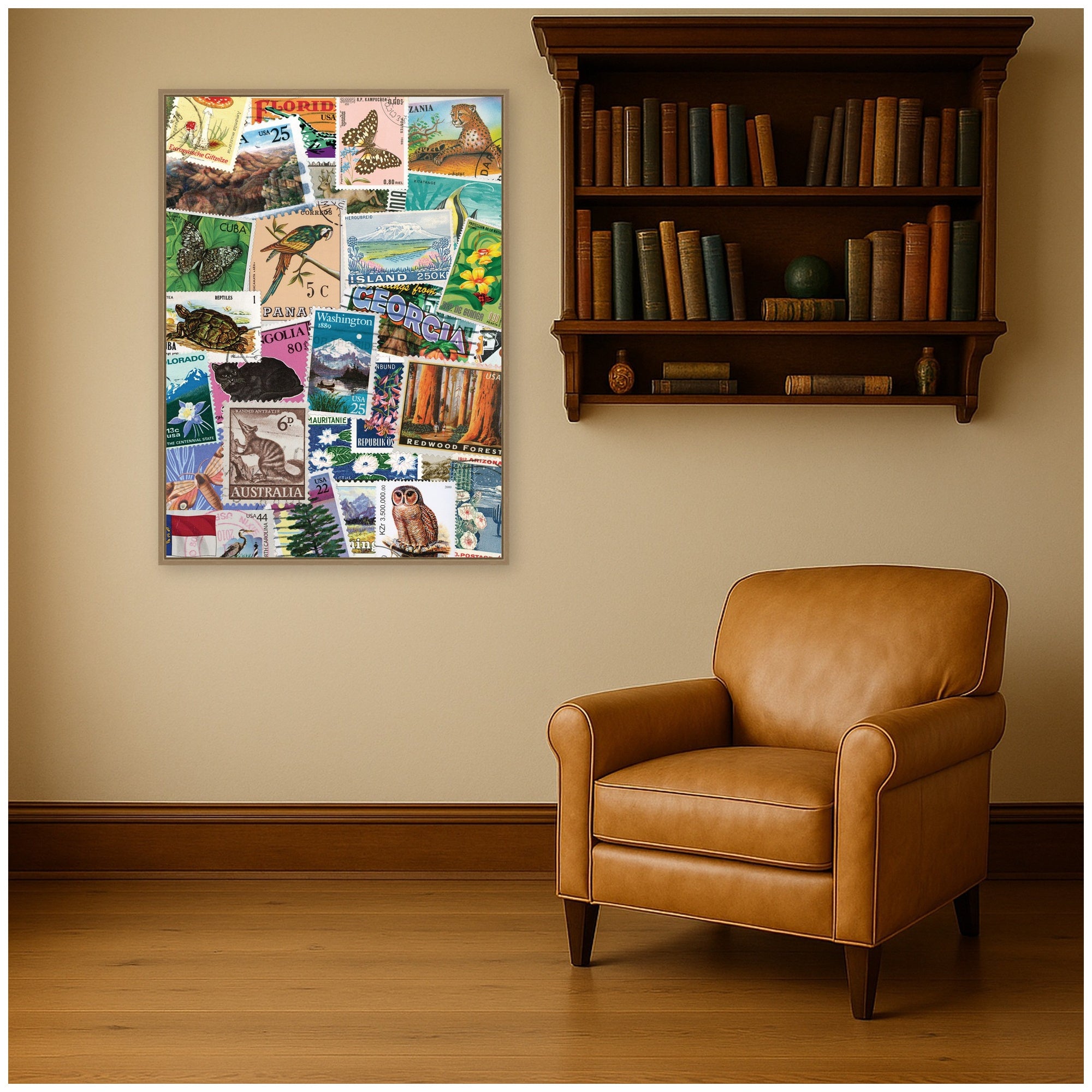Vintage Stamps by Megan Ryan Framed Canvas Wall Art Print