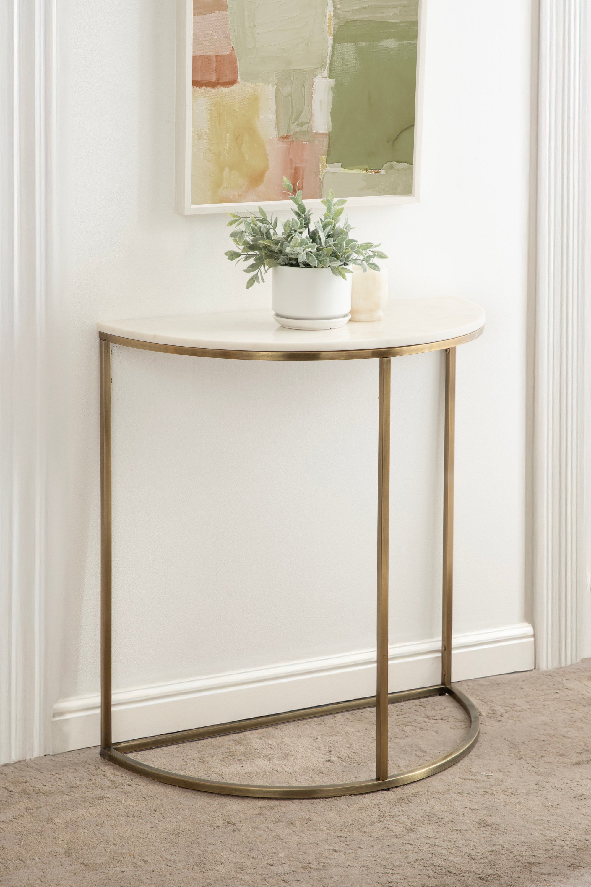 Console Table White Brass 28x14x30 7