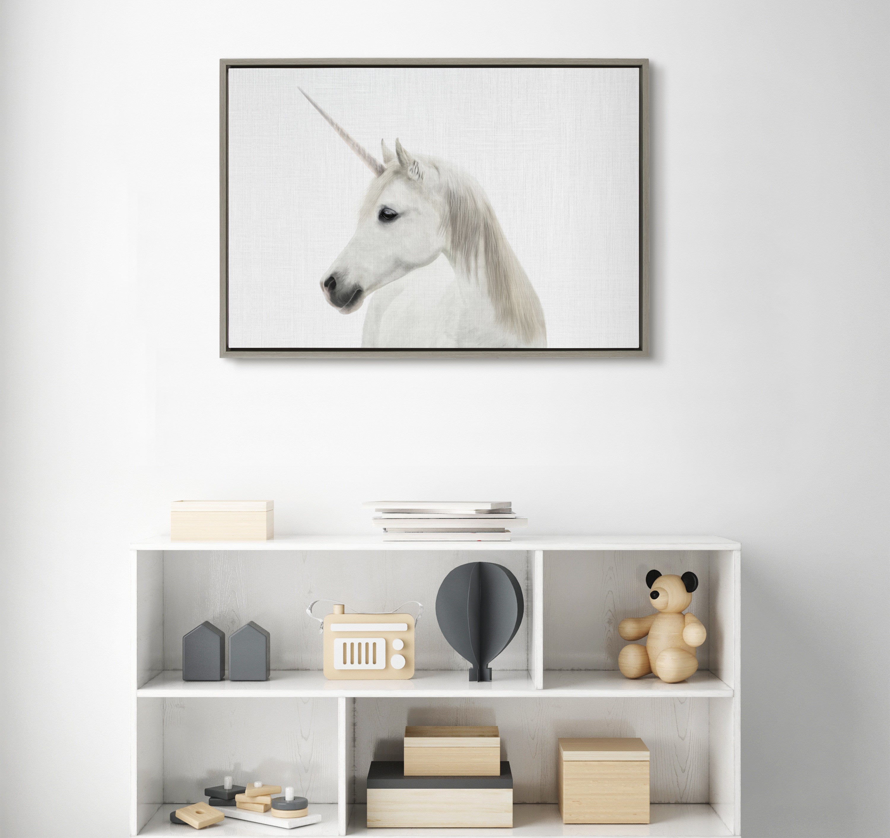 Sylvie Unicorn Framed Canvas by Simon Te of Tai Prints