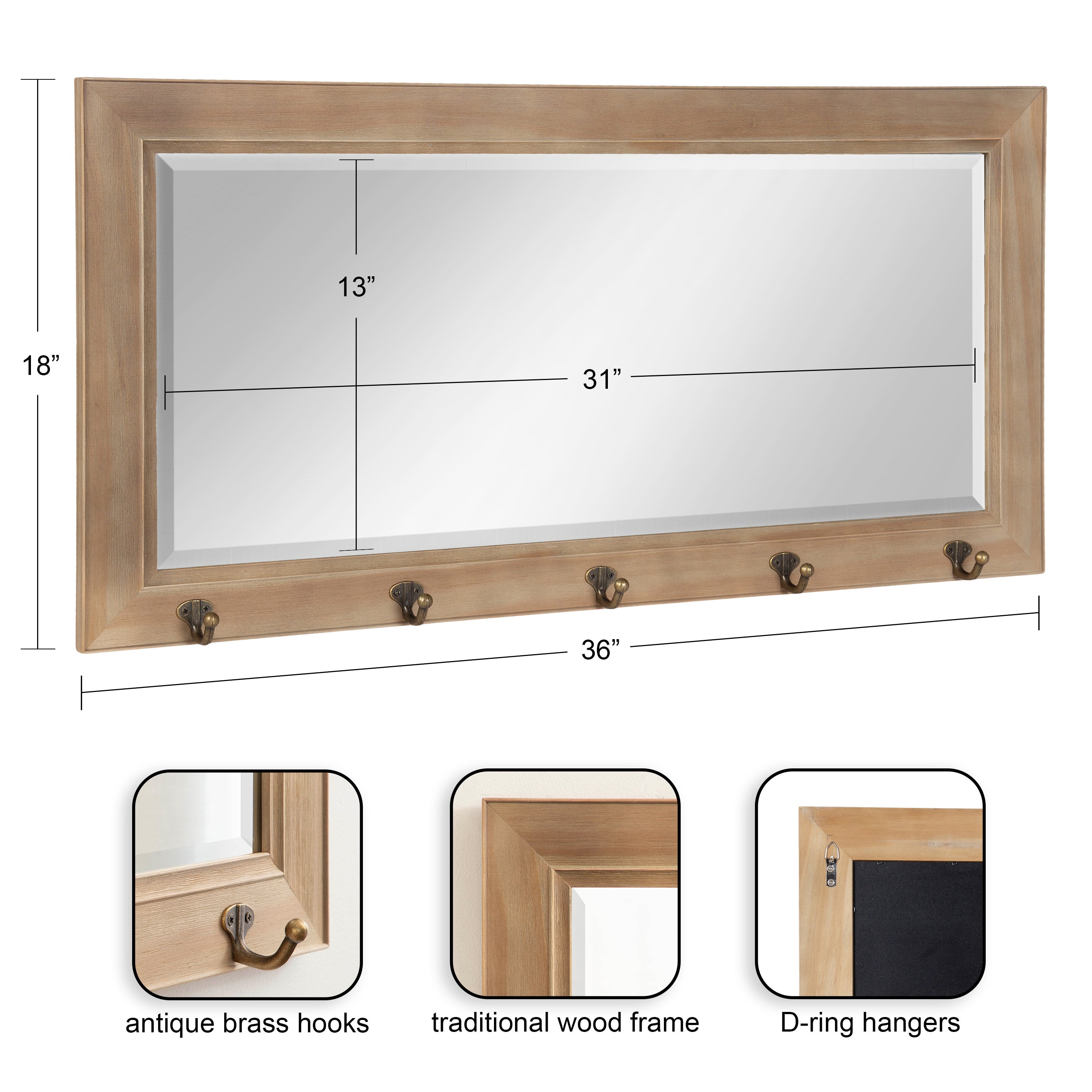 Pub Mirror with Metal Hooks
