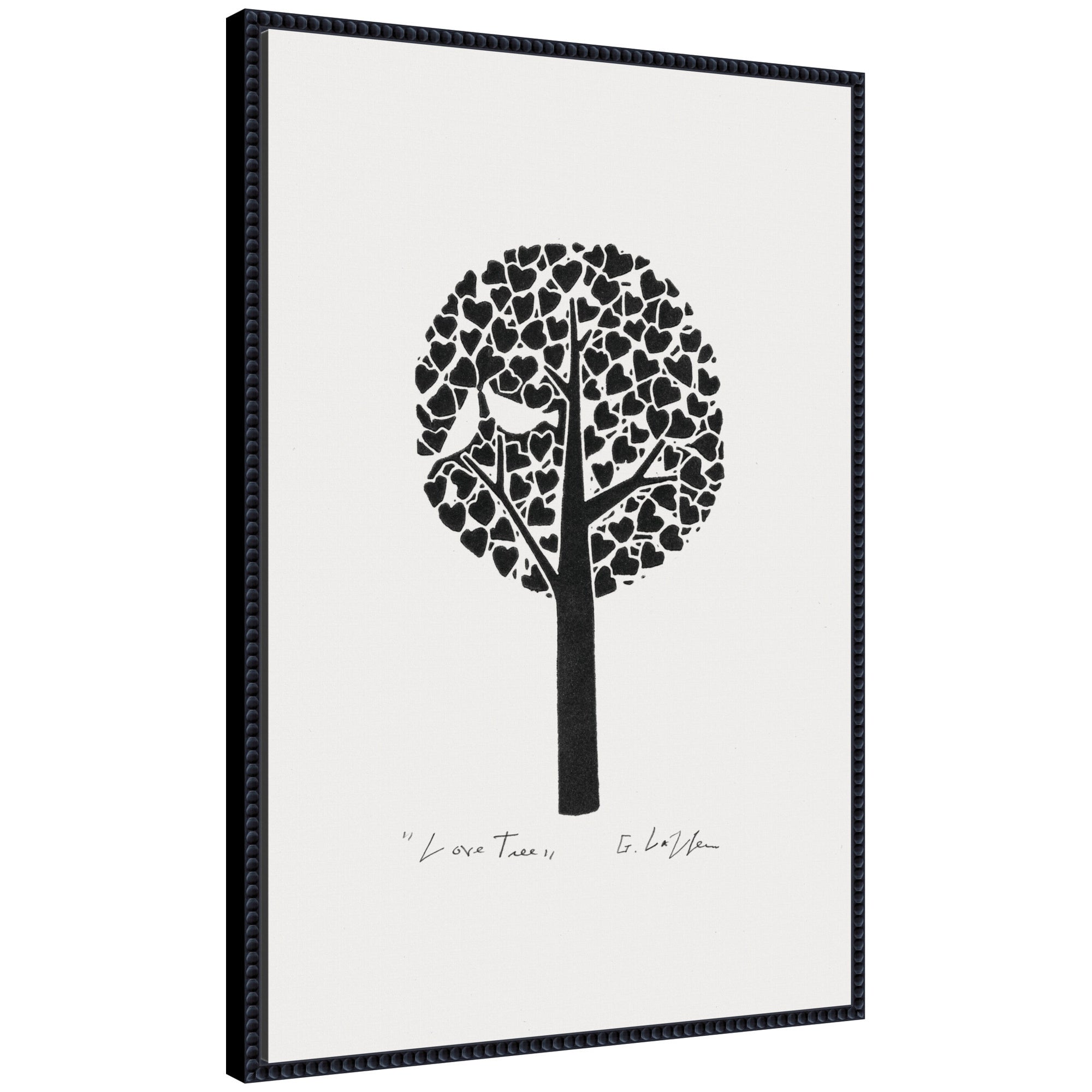 Sylvie Black and White Love Tree Linocut Framed Canvas by Giuliana Lazzerini