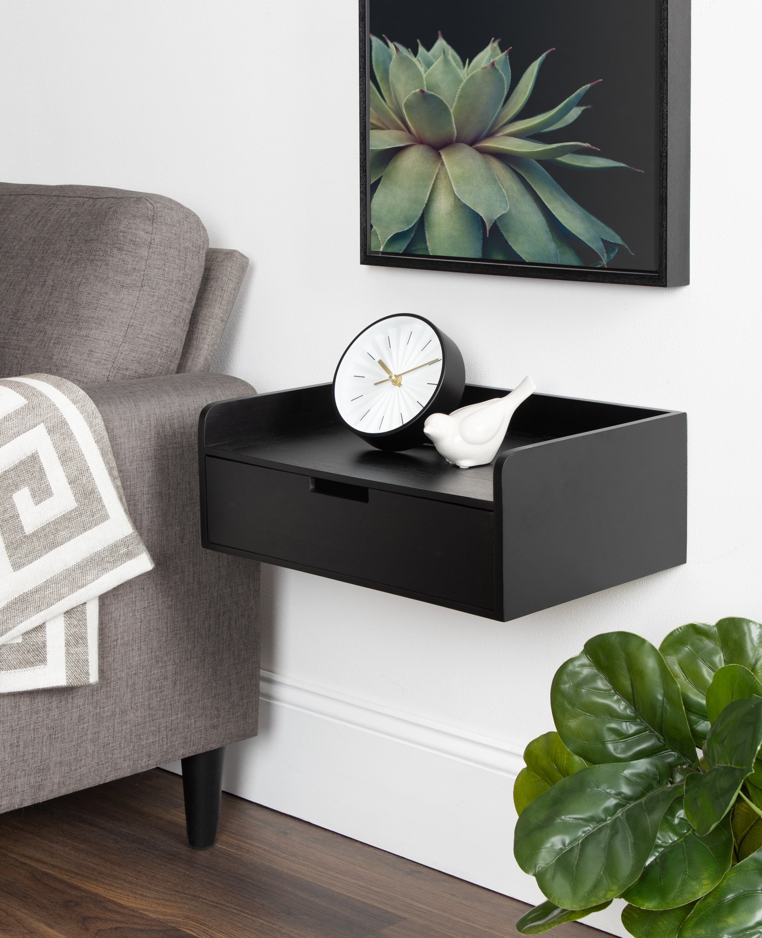 Floating Side Table Black 18x12x7 7