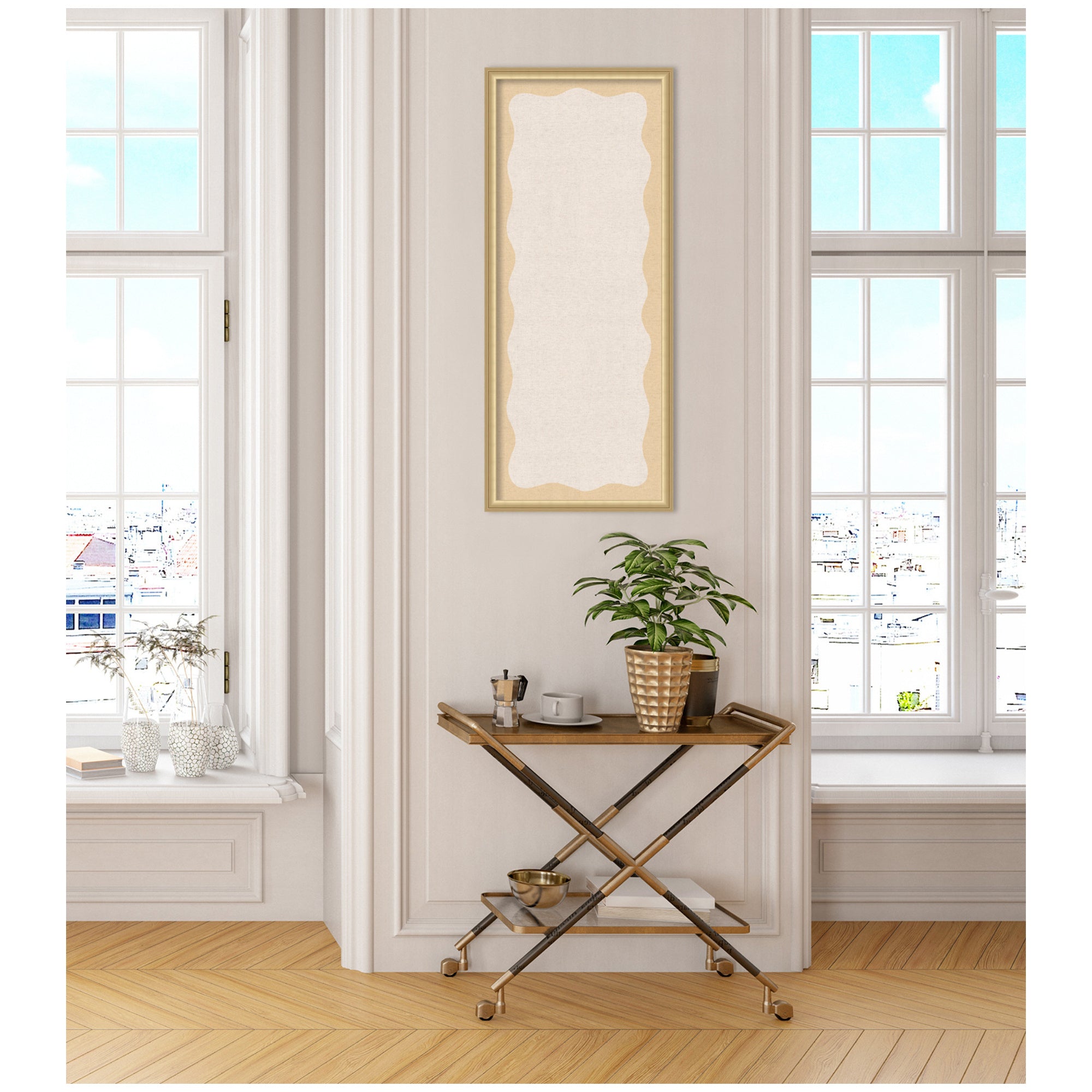 Framed Fabric Pinboard Wavy Neutral Linen and Yellow Wall Organization
