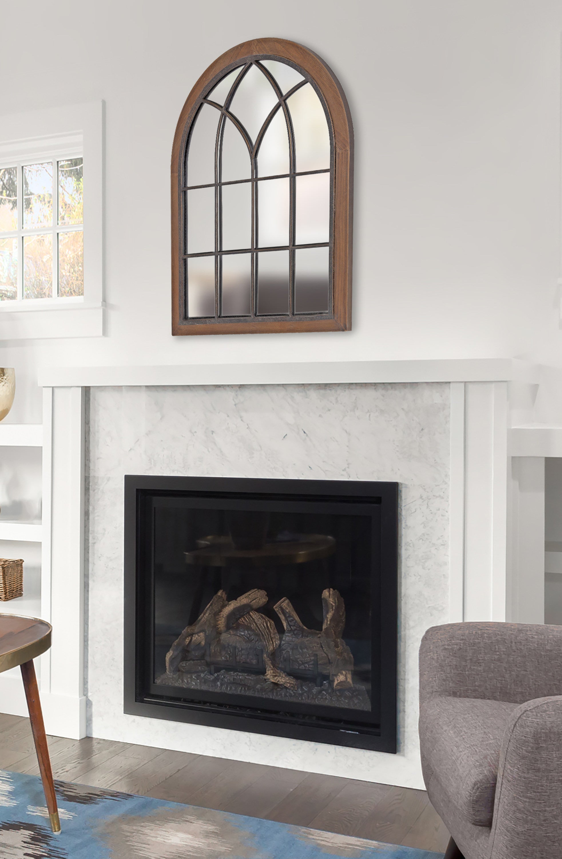 Nola Framed Windowpane Arch Mirror