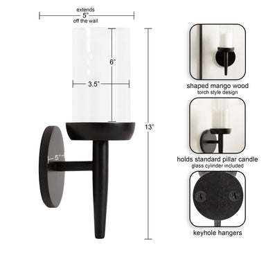 Wall Sconce Black 5x5x13 2