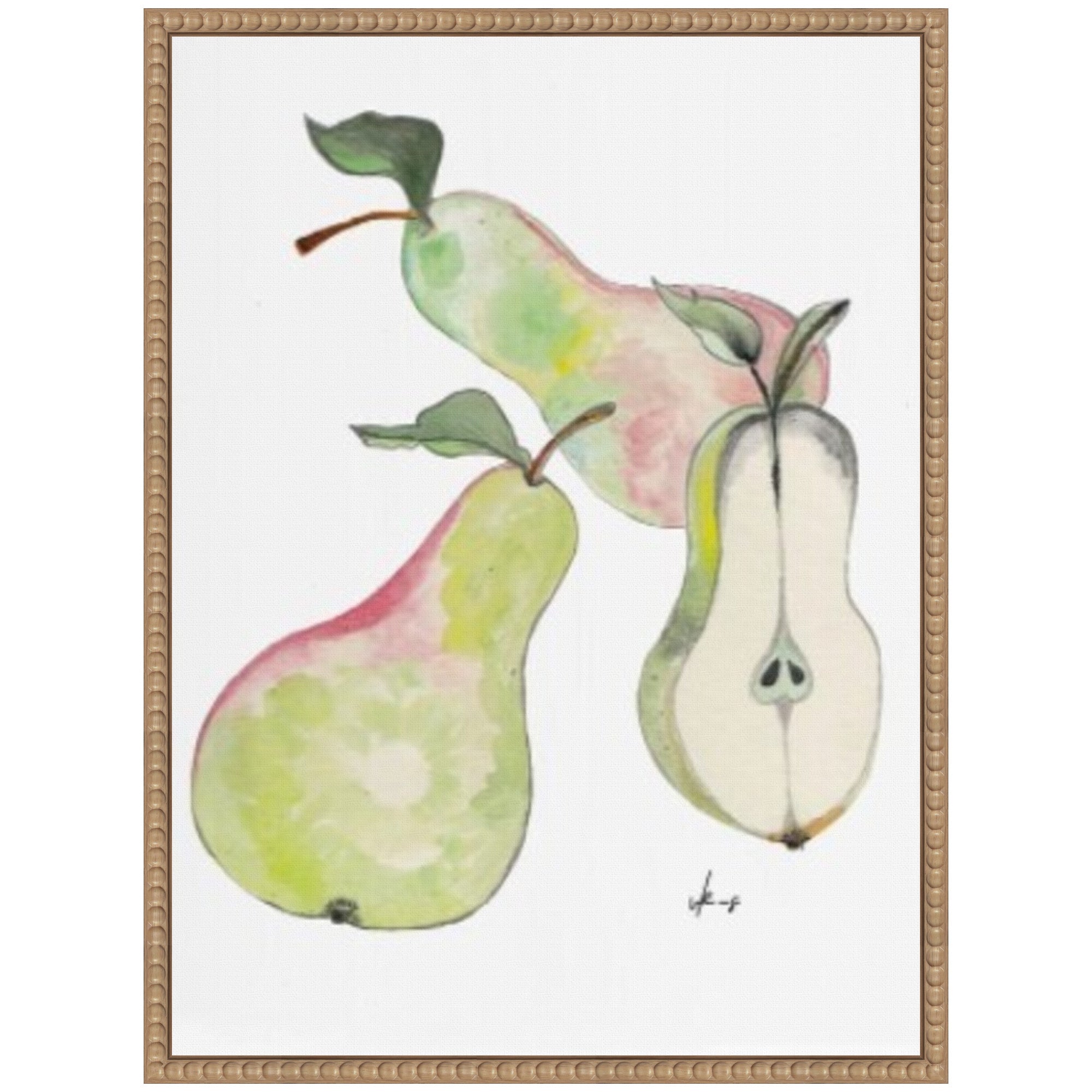 Sylvie Watercolor Green Pears Framed Canvas by Viola Kreczmer