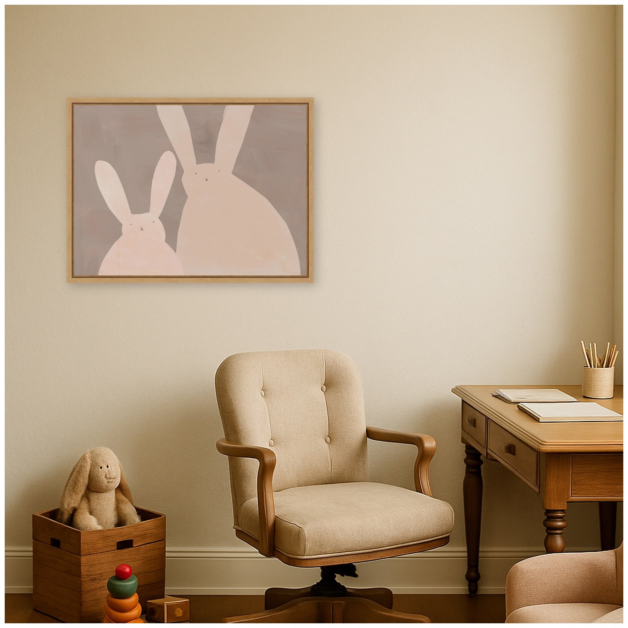Bunny Mama and Baby by Alicia Abla Framed Canvas Wall Art Print
