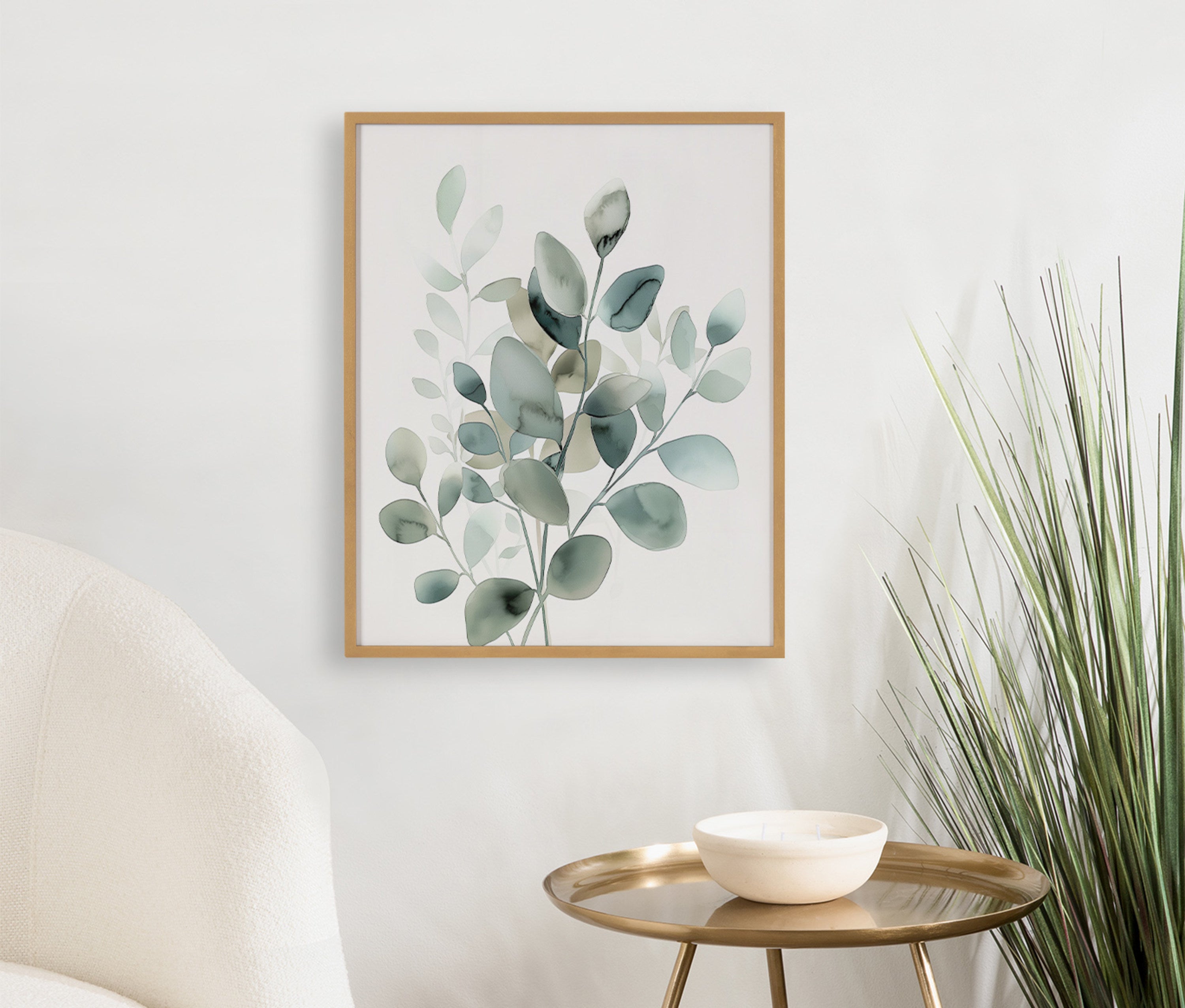 Gallery Modern Minimalist Botanical Watercolor in Muted Teal Print by The Creative Bunch Studio
