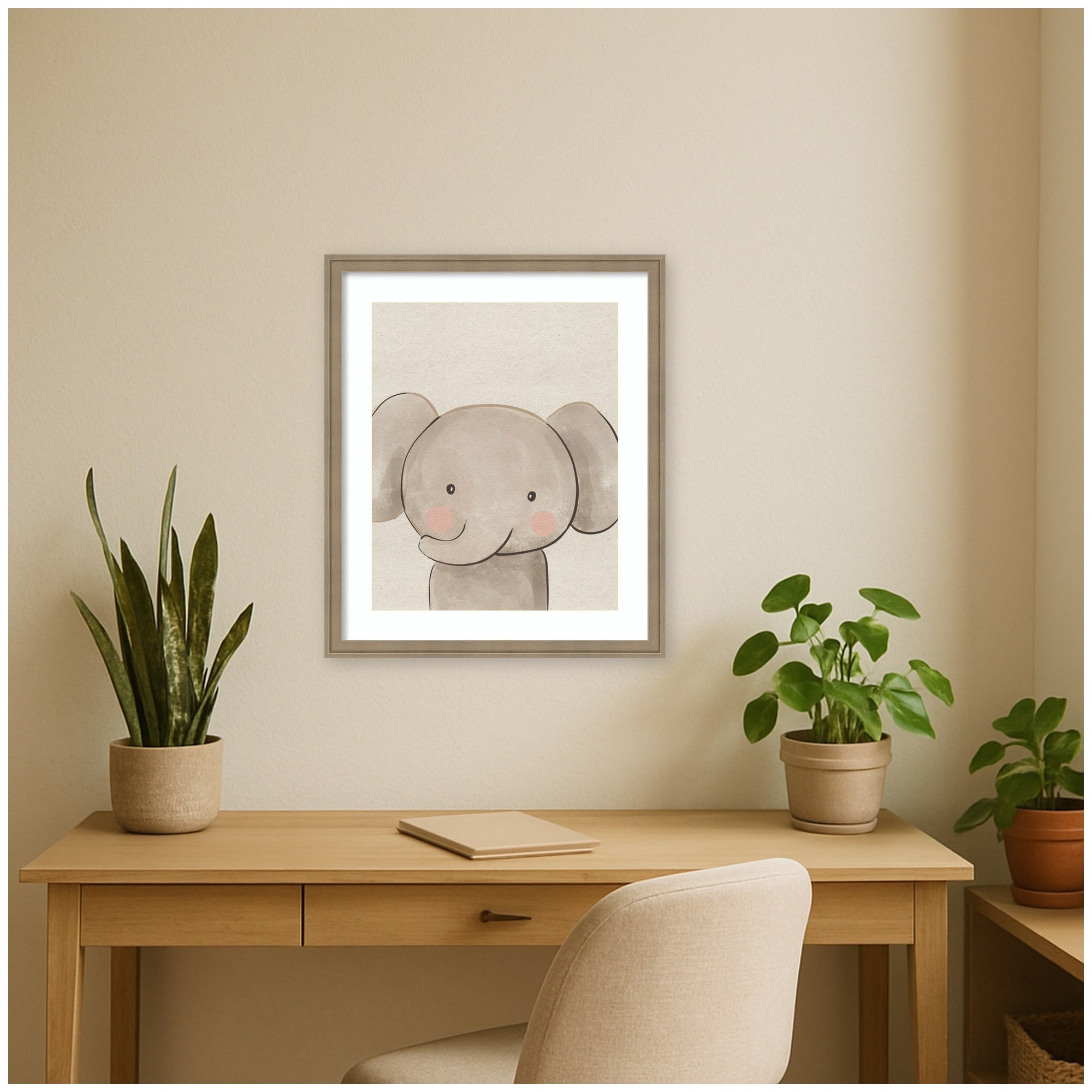 Baby Animal Elephant Natural by The Creative Bunch Studio Framed Wall Art Print