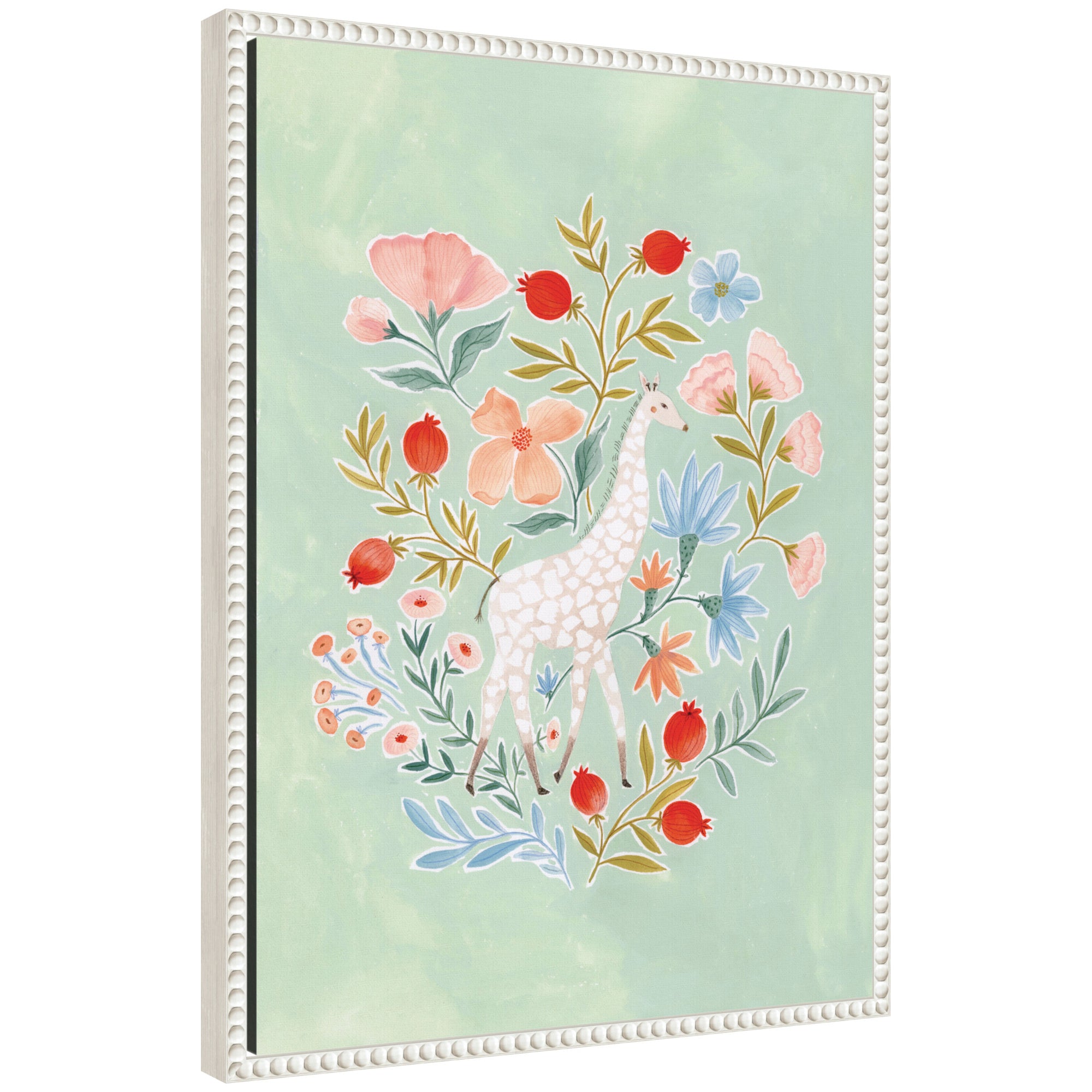 Giraffe and Florals by Jill Labieniec Framed Canvas Wall Art Print