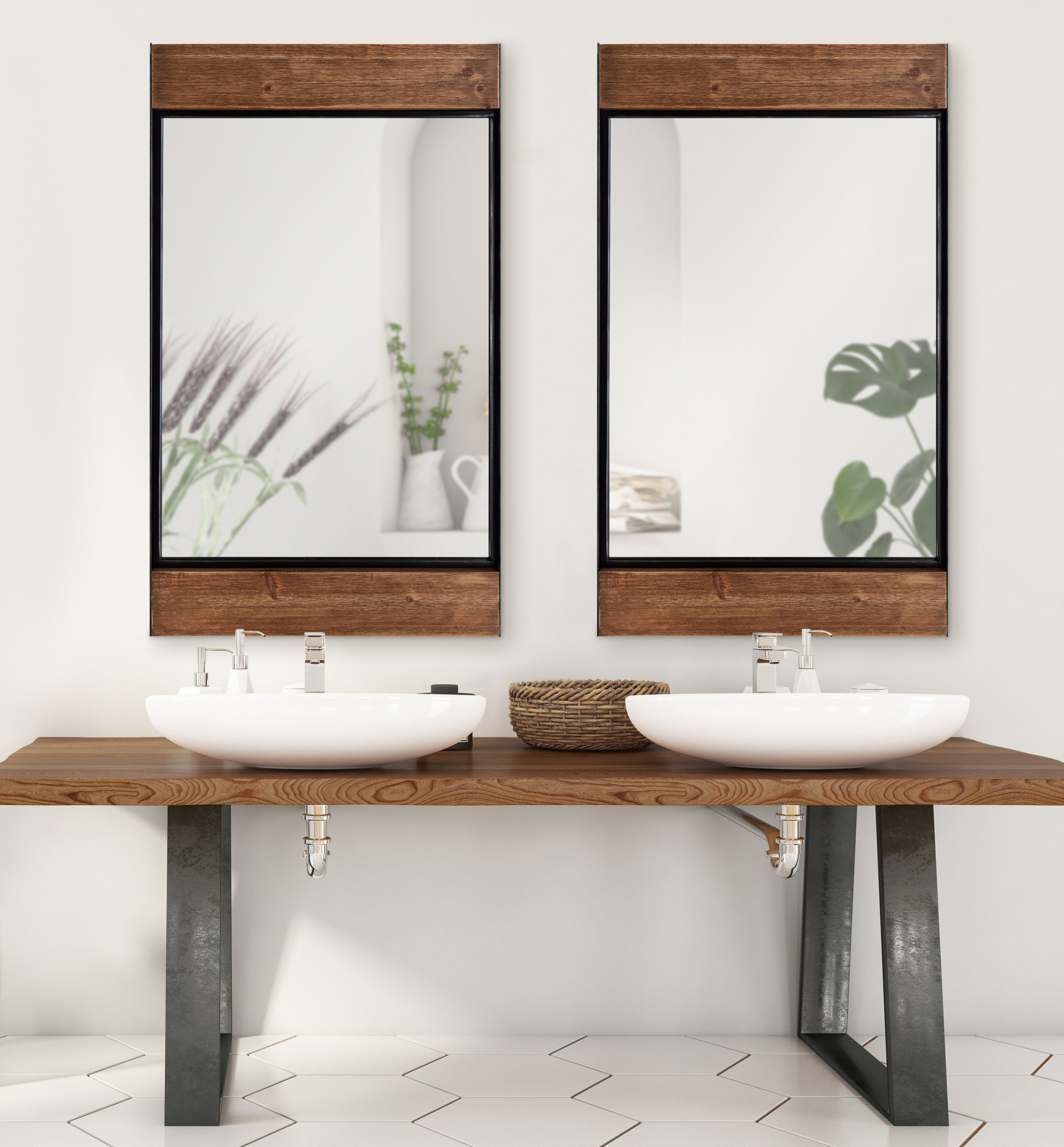 Rectangle Mirror Rustic Brown Black 20x36 8