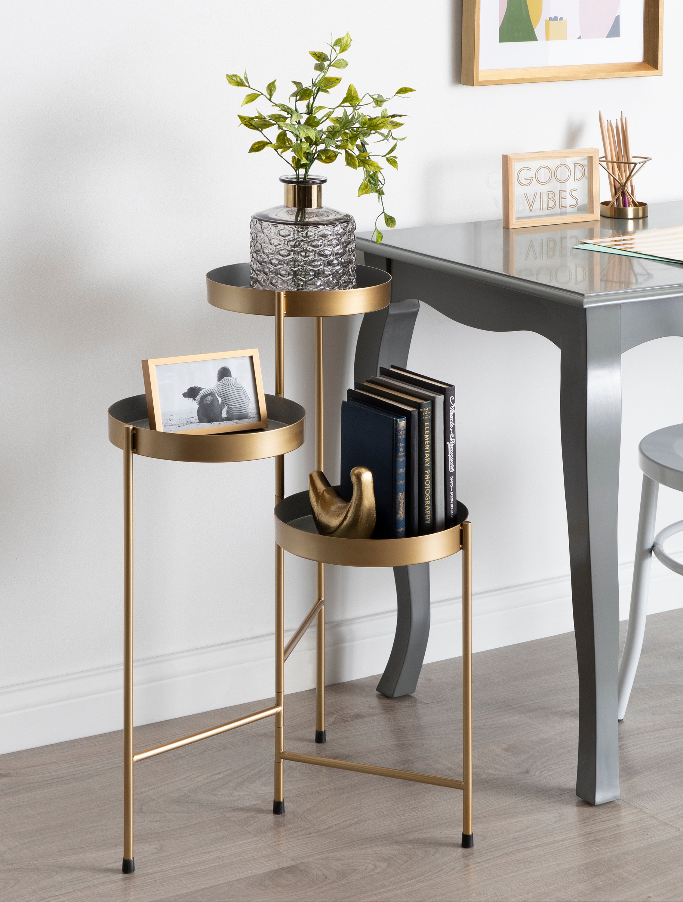 Plant Stand Gold Gray 16x21x30 5