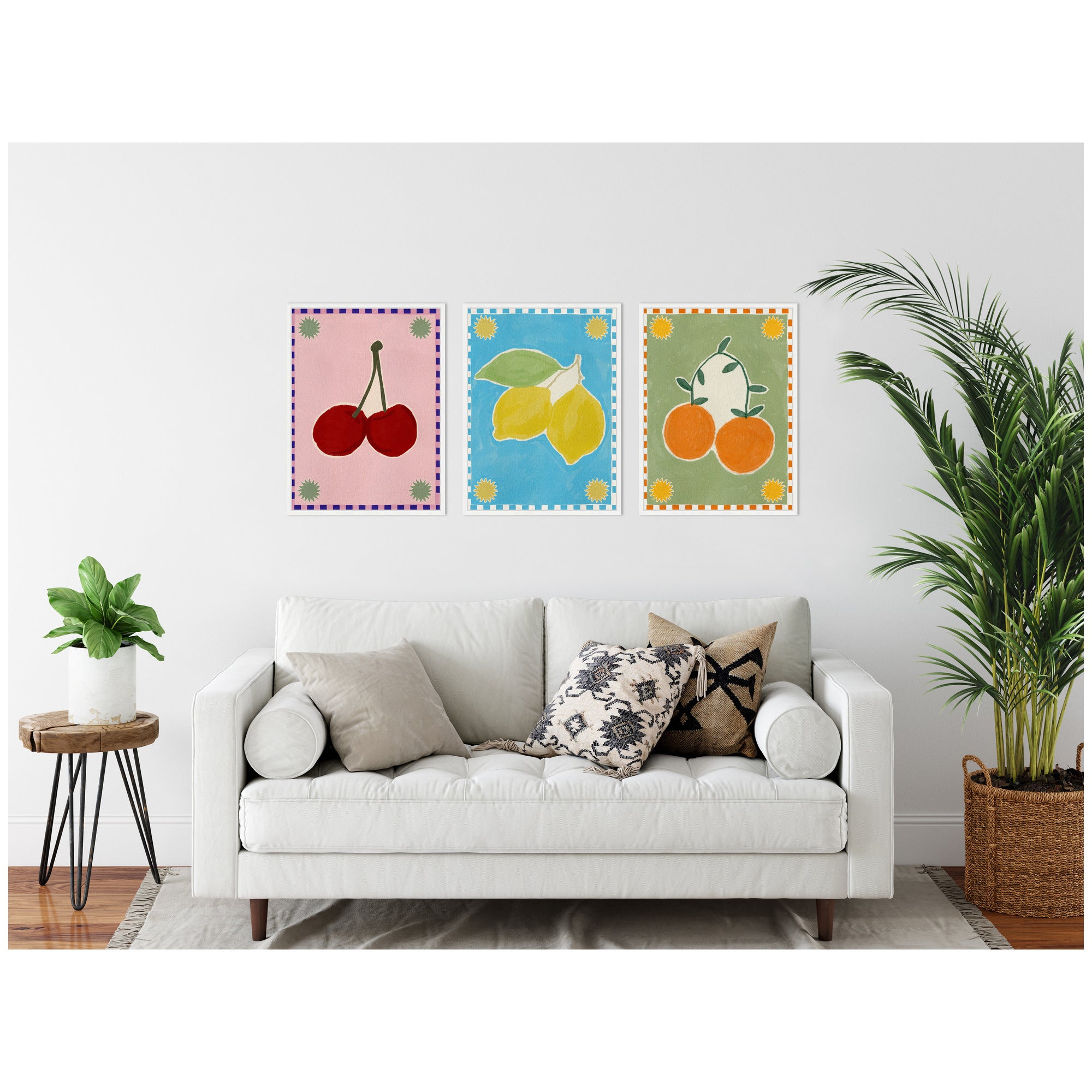 Sylvie Lush Duo 1 Cherry Lemon and Orange Framed Canvas Art Set by Shatha Al Dafai