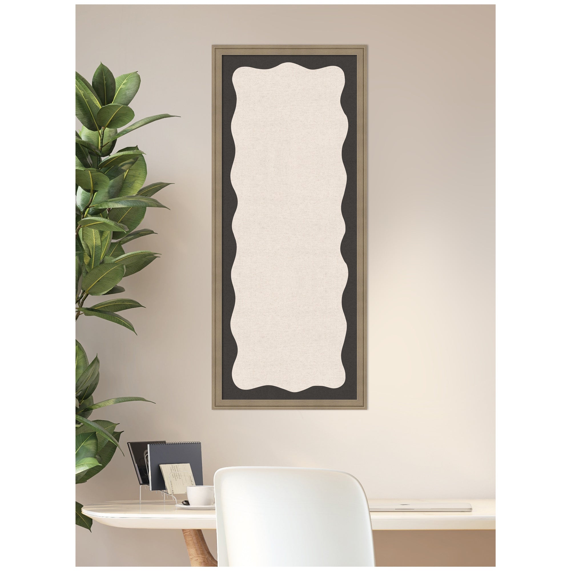 Framed Fabric Pinboard Wavy Linen Light and Black Wall Organization